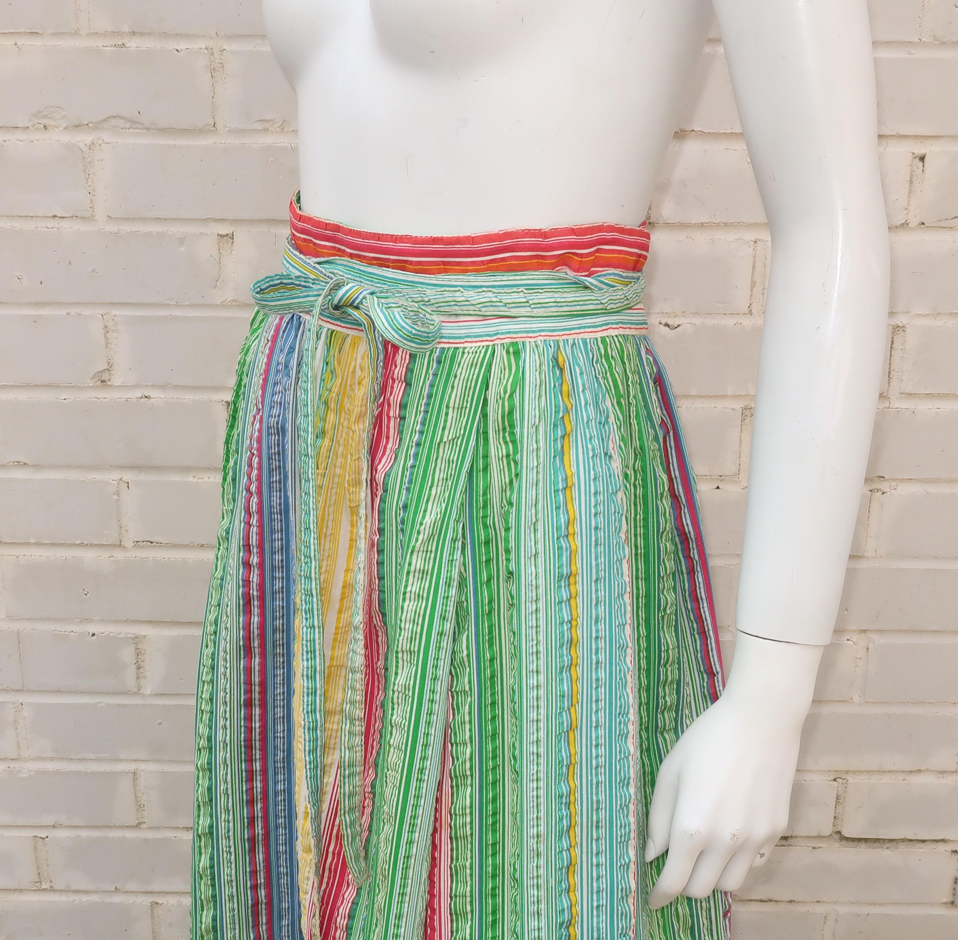 Gray Lord & Taylor Maxi Seersucker Striped Wrap Skirt, 1960’s