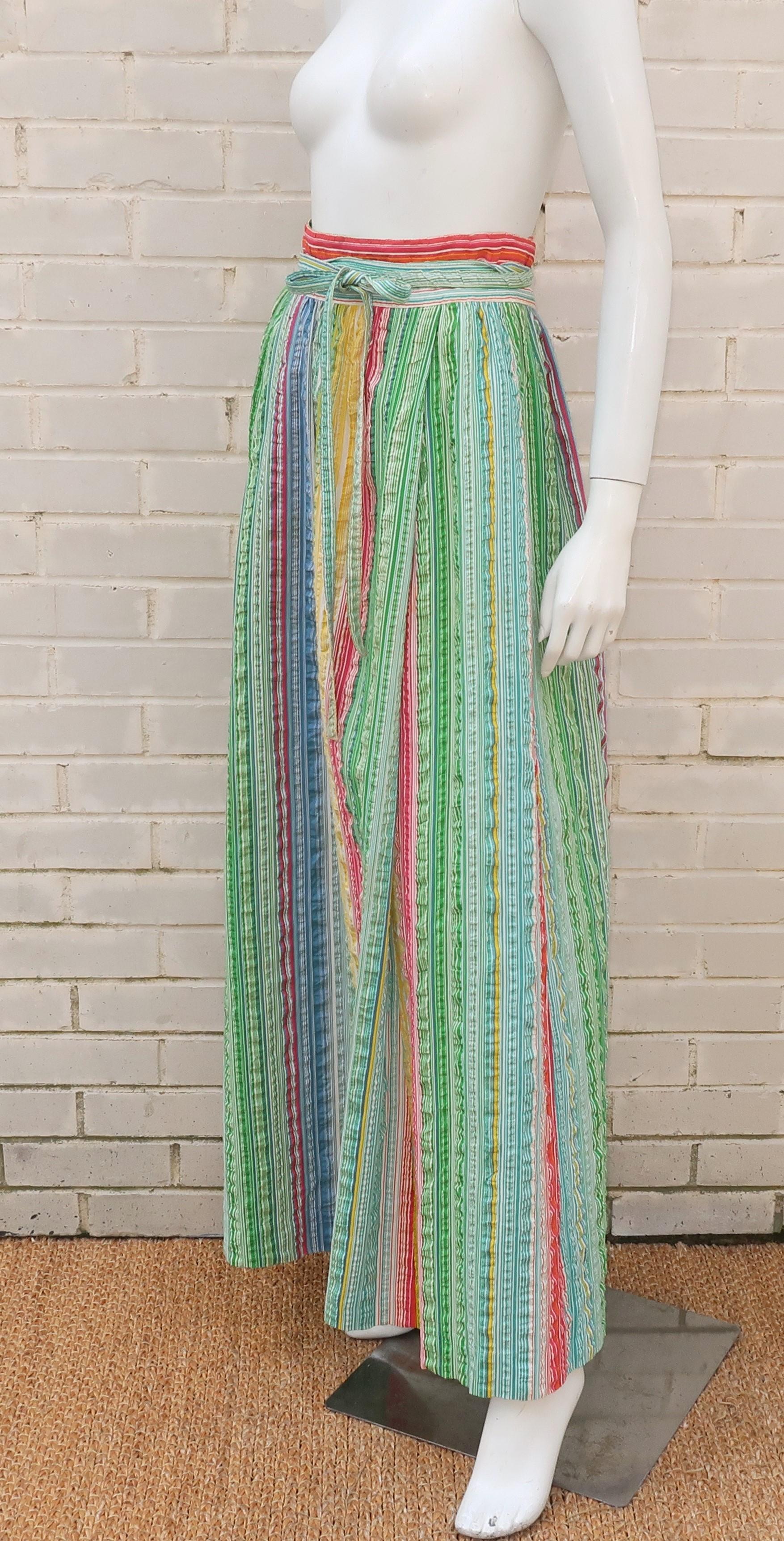 Lord & Taylor Maxi Seersucker Striped Wrap Skirt, 1960’s In Good Condition In Atlanta, GA