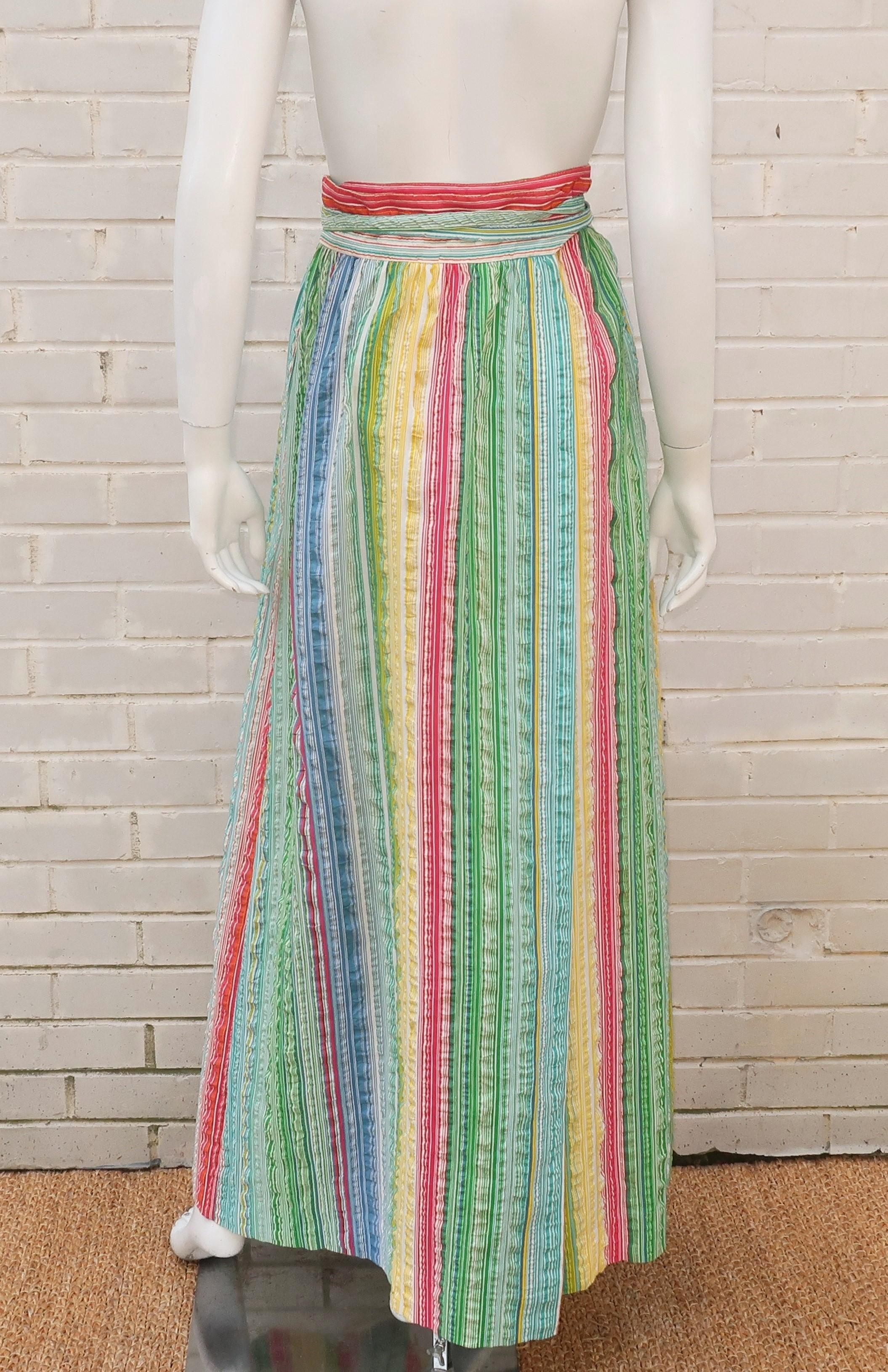 Women's Lord & Taylor Maxi Seersucker Striped Wrap Skirt, 1960’s