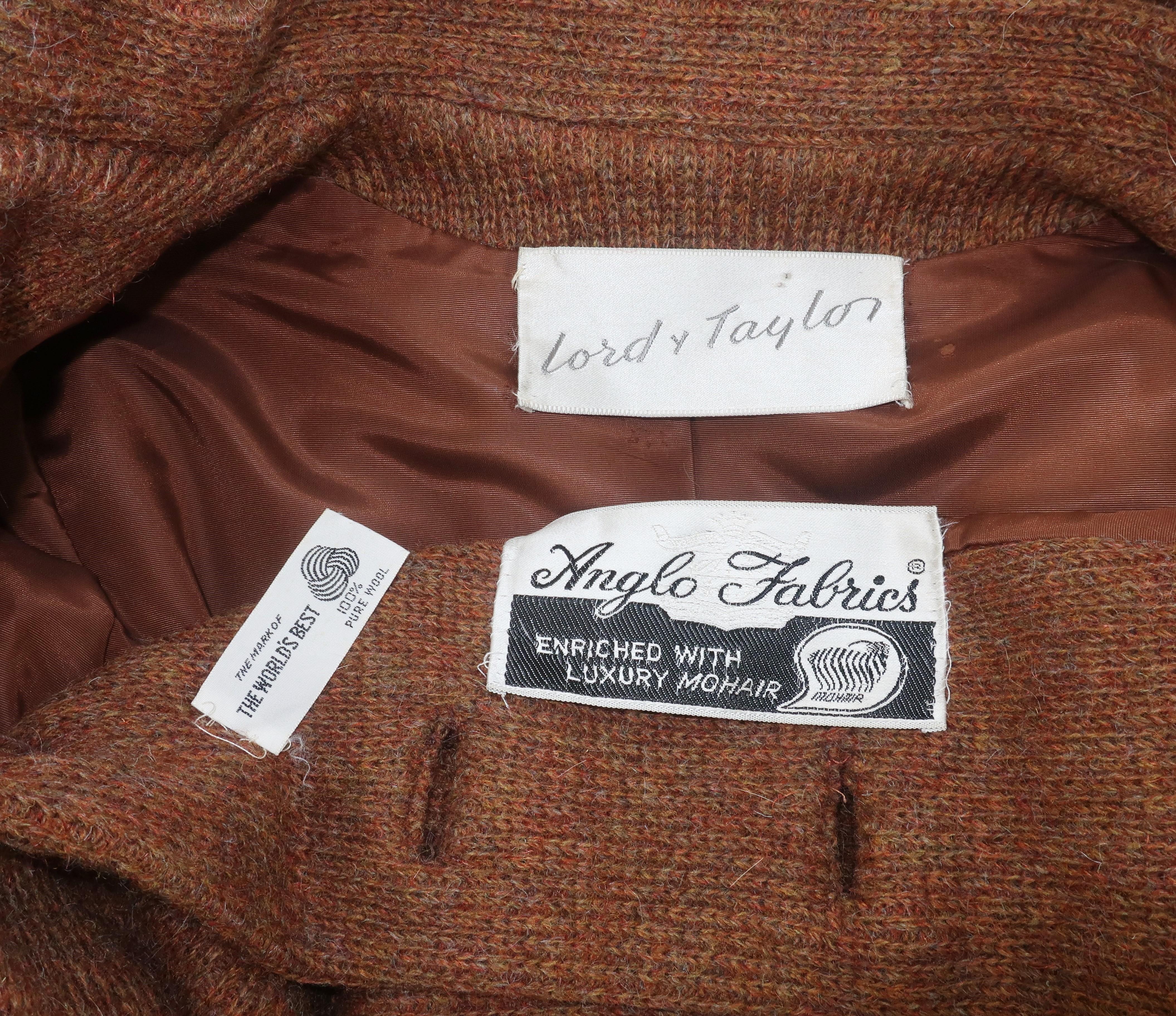 Lord & Taylor Mohair Wool Knit Midi Coat With Fox Fur Trim, 1960's 2