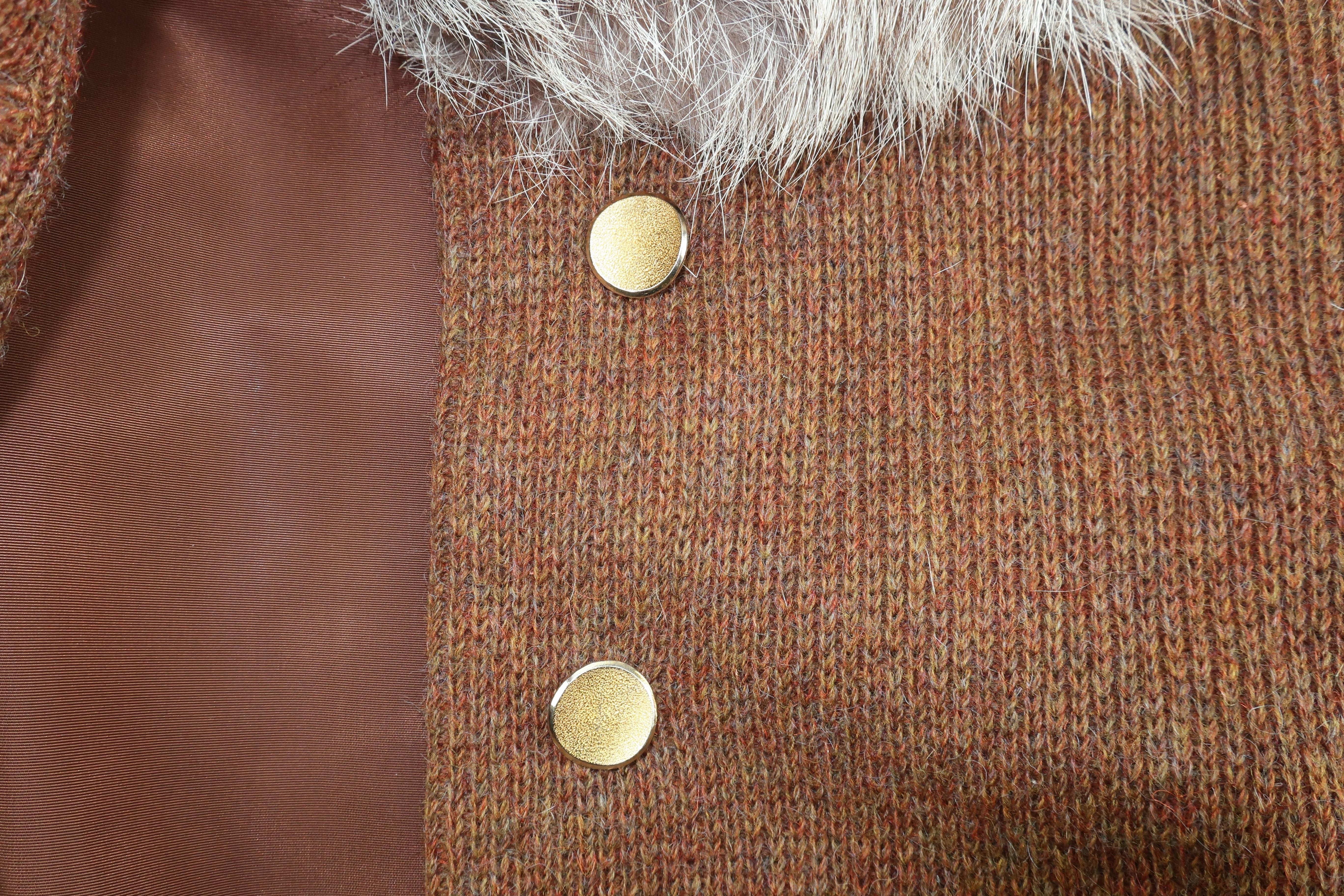 Lord & Taylor Mohair Wool Knit Midi Coat With Fox Fur Trim, 1960's 3