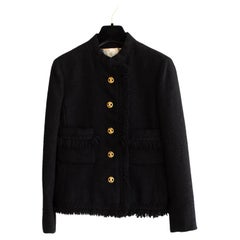Vintage Lord & Taylor Parisiennes 1970s Black Gold Jackie Fringe Tweed Jacket