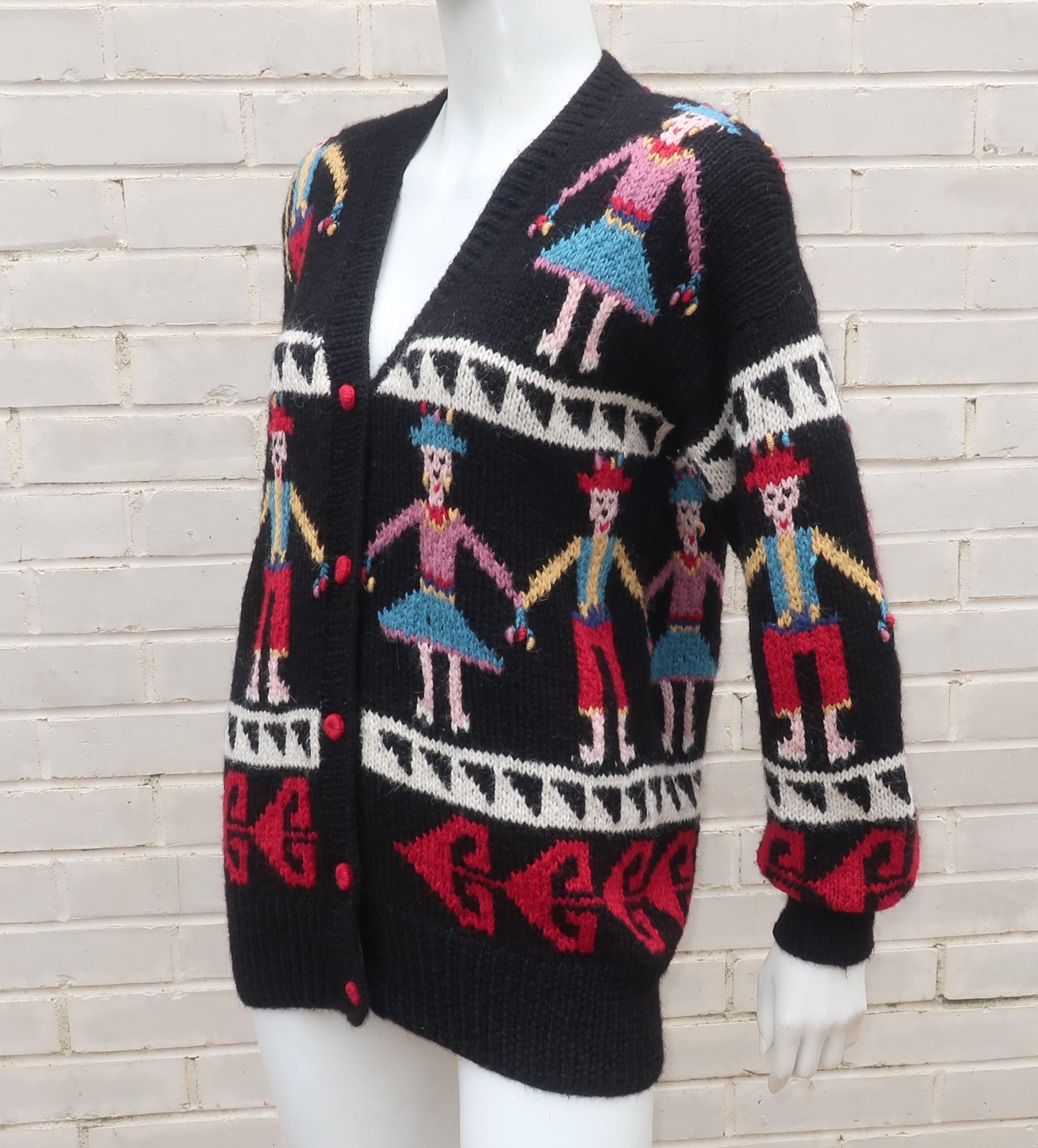 Lord & Taylor Peruvian Hand Knit Cardigan Sweater, 1980's In Good Condition In Atlanta, GA