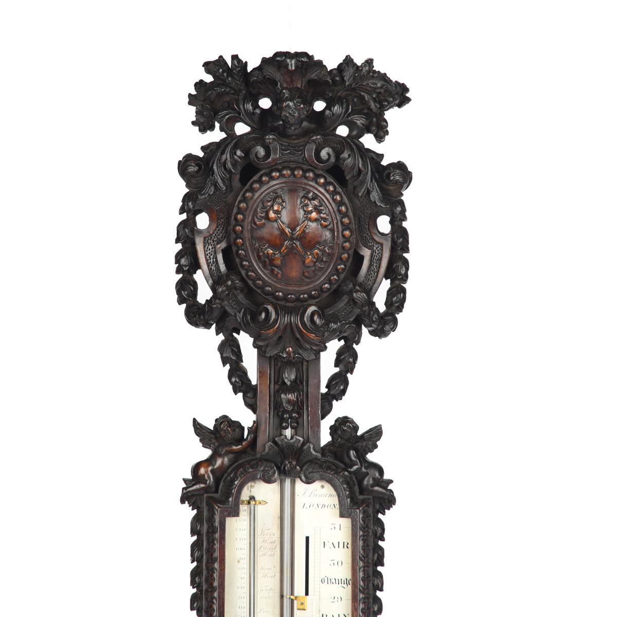 Barómetro de madera de tilo de Lord Vernon's Sudbury Hall, por J. Braund según Grinling Gibb en venta 4