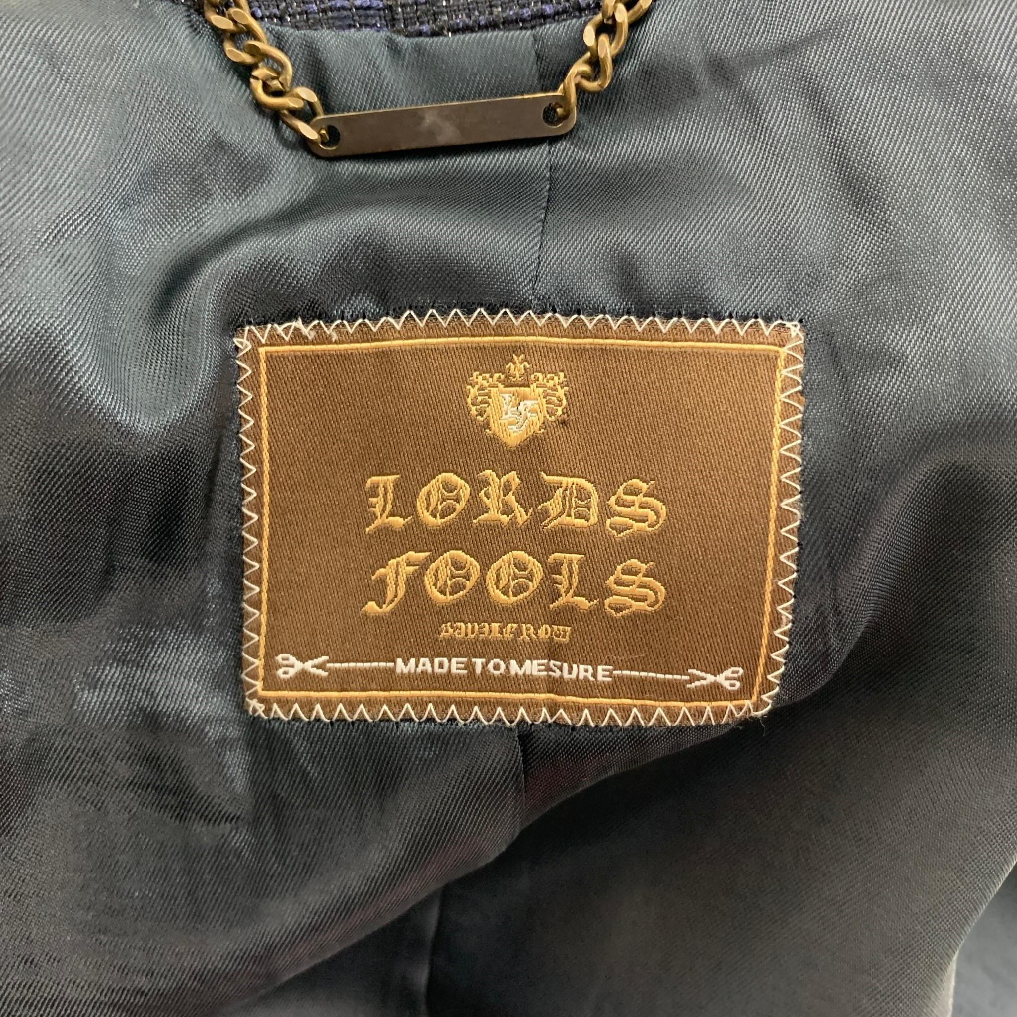 LORDS & FOOLS Tailleur de smoking à revers en laine mélangée noire marine texturée, taille 36 6