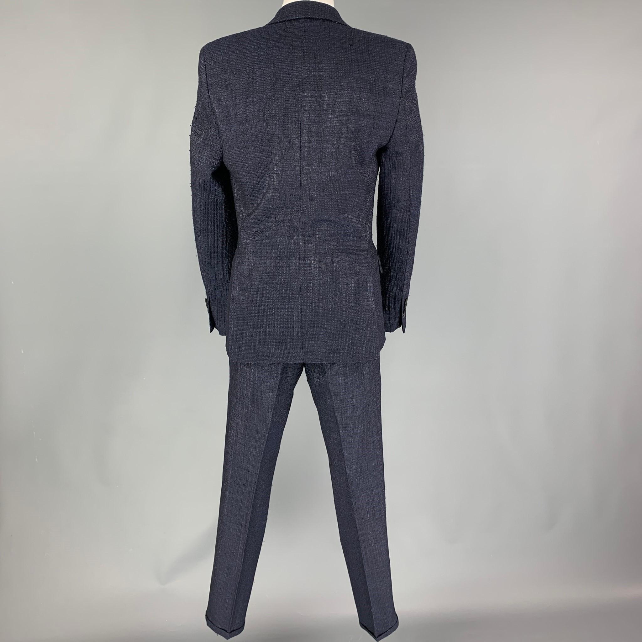 Men's LORDS & FOOLS Size 36 Navy Black Textured Wool Blend Peak Lapel Tuxedo Suit