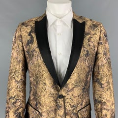 LORDS & FOOLS Size 42 Gold Black Jacquard Polyester Blend Sport Coat