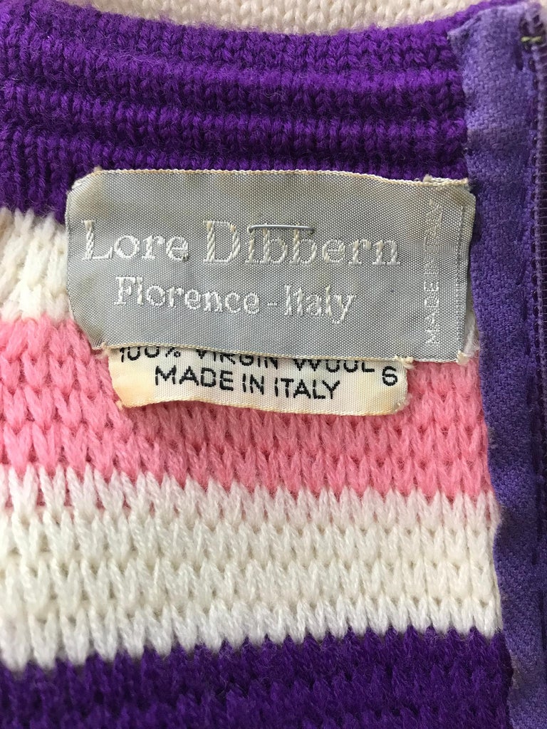 Lore Dibbern Cream Wool Knit Pink & Purple Stripe Maxi Dress Italy 1960s For Sale 8