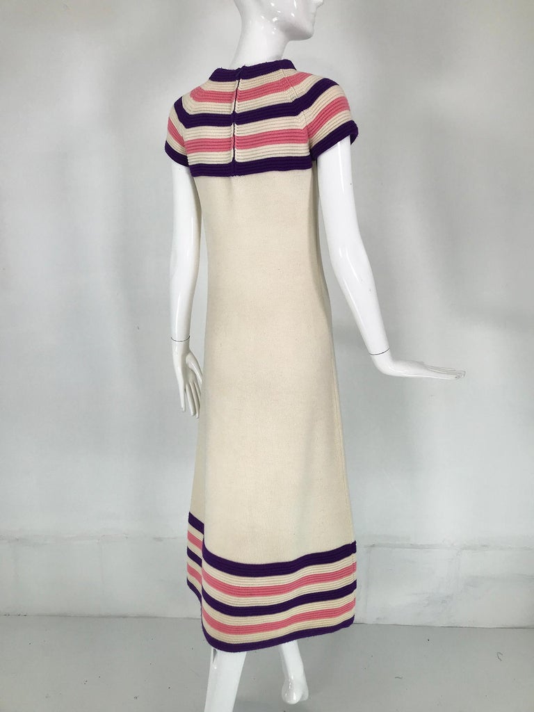 Lore Dibbern Cream Wool Knit Pink & Purple Stripe Maxi Dress Italy 1960s For Sale 2