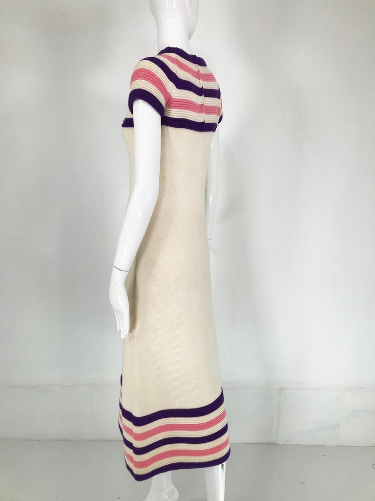 Lore Dibbern Cream Wool Knit Pink & Purple Stripe Maxi Dress Italy 1960s For Sale 5