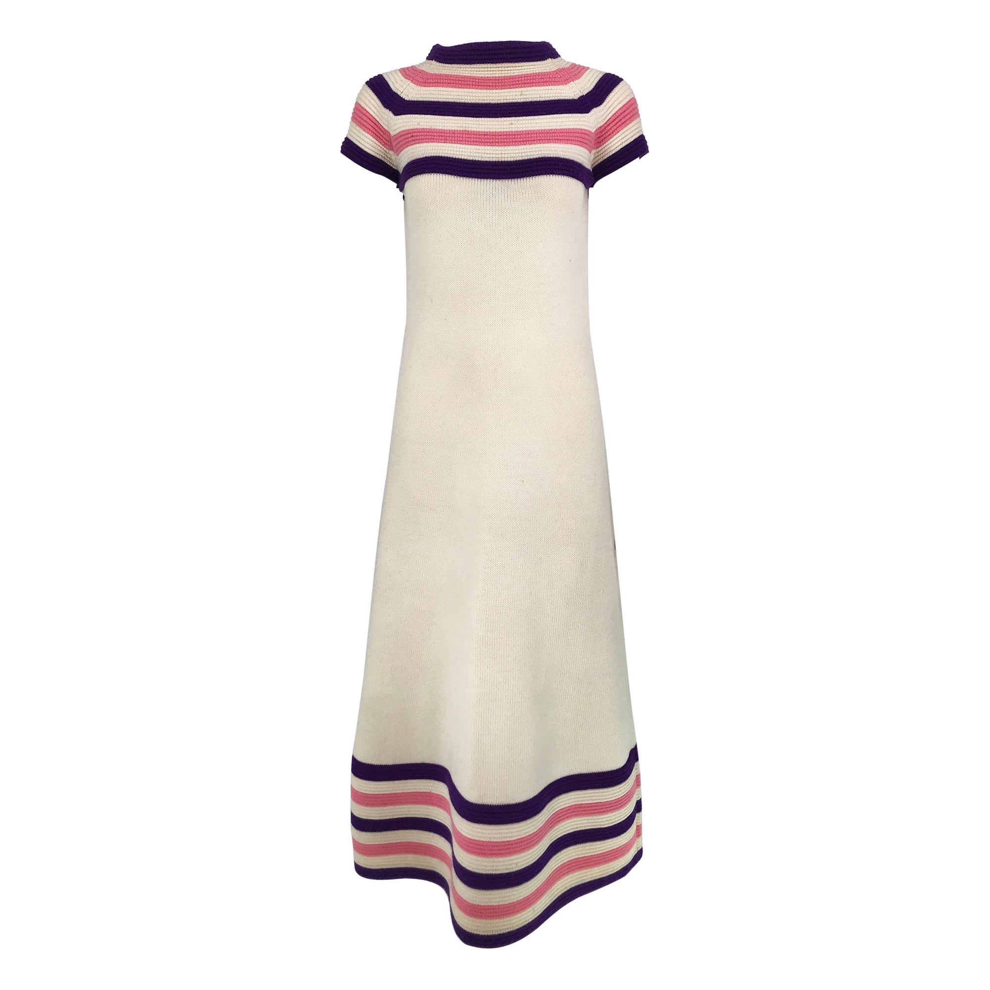 Lore Dibbern Cream Wool Knit Pink 
Purple Stripe Maxi Dress Italy 1960s