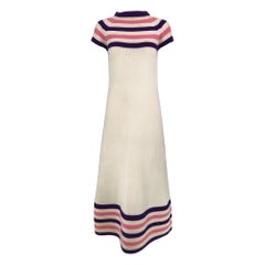 Lore Dibbern Cream Wool Knit Pink & Purple Stripe Maxi Dress Italy 1960s