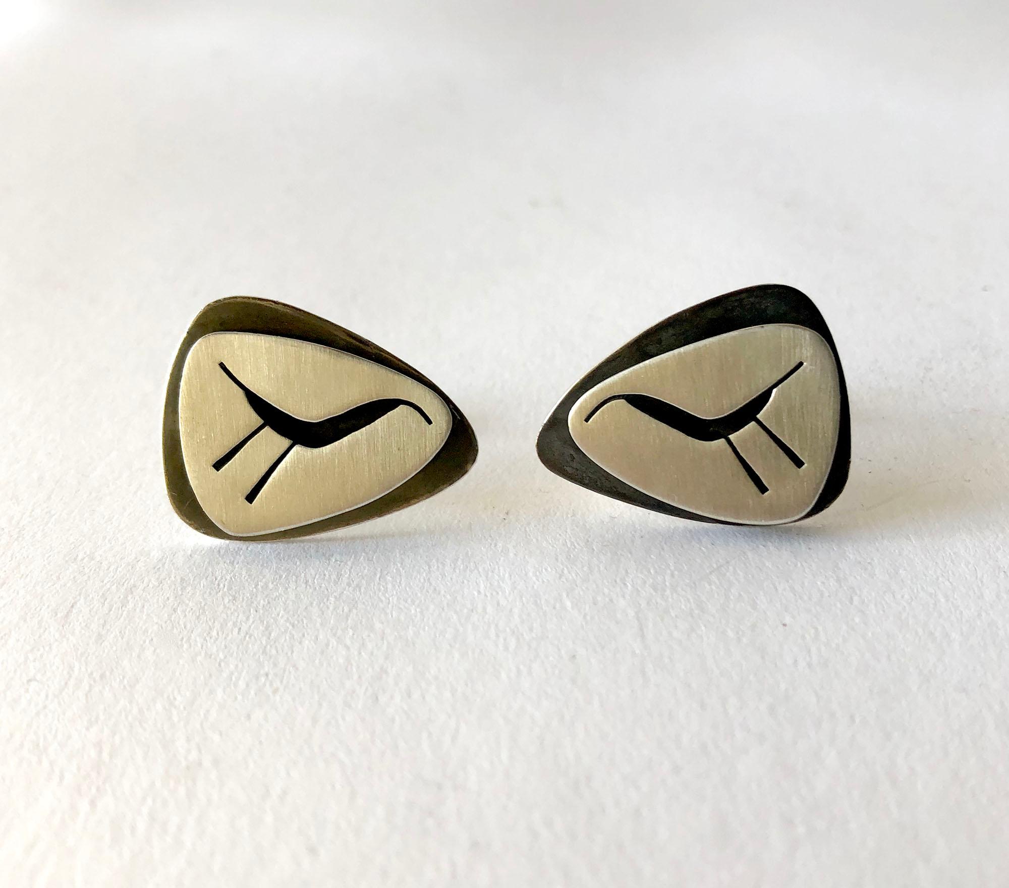 Lore Garrick Sterling Silver Midcentury American Modernist Cufflinks In Good Condition In Palm Springs, CA
