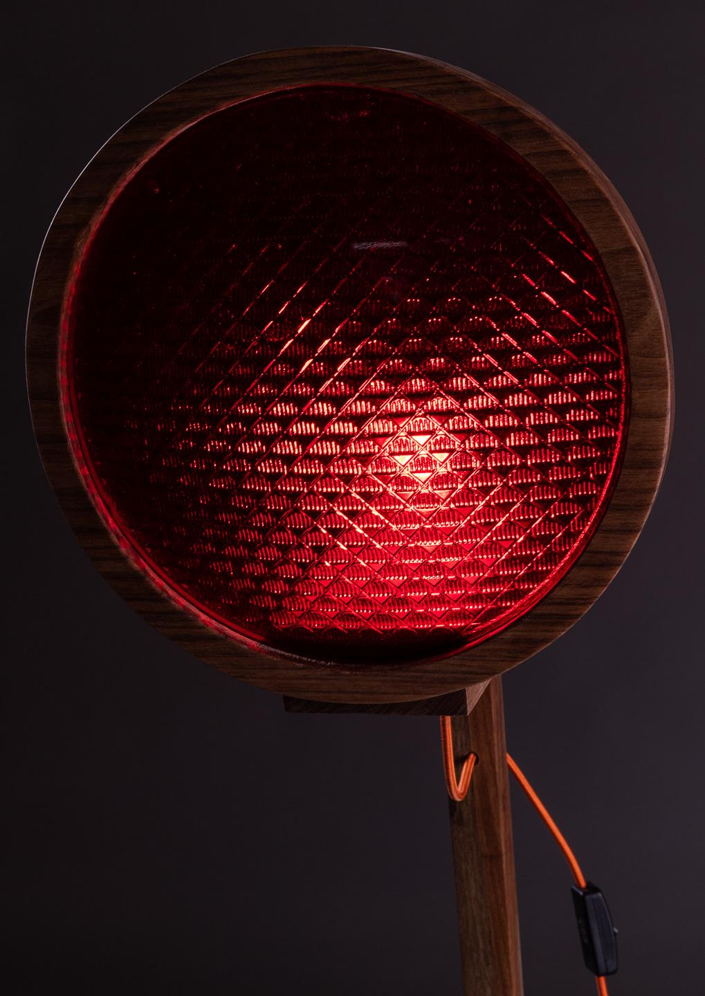 Contemporary The Lore Lamp. Brazilian Solid Wood and 1960s traffic signal lenses. For Sale