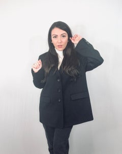 Loredana Del Monte Vintage Black Wool Single Breasted Blazer 52 IT