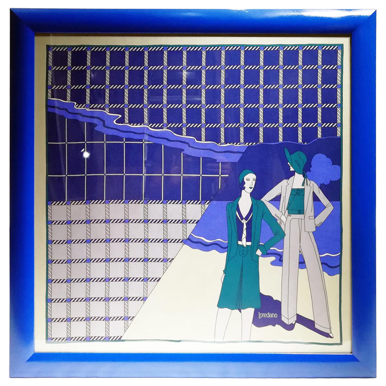 Loredano, Framed Vintage Silk Scarf, circa 1980