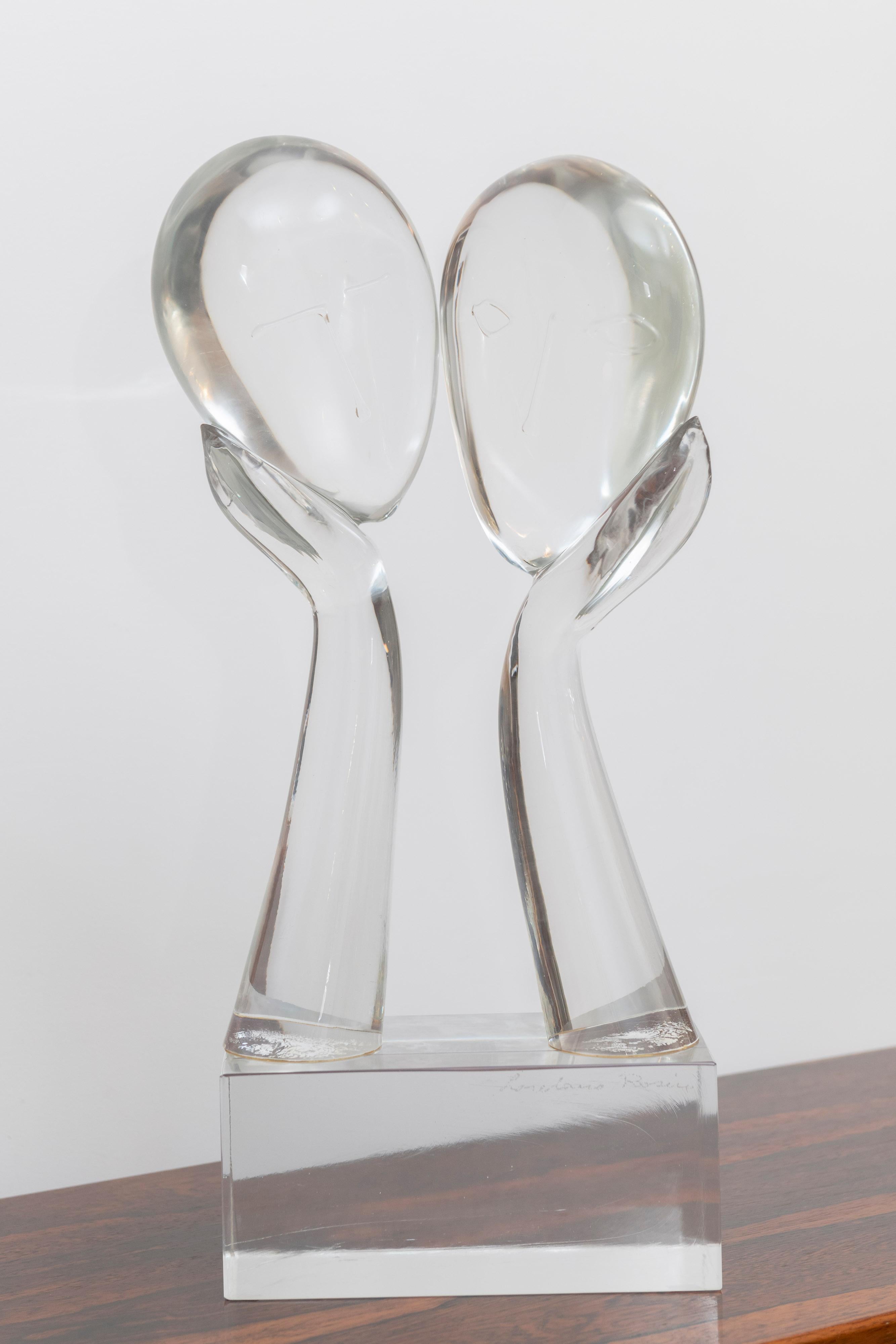 Late 20th Century Loredano Rosin Glass Sculpture 'Two Faces' For Sale