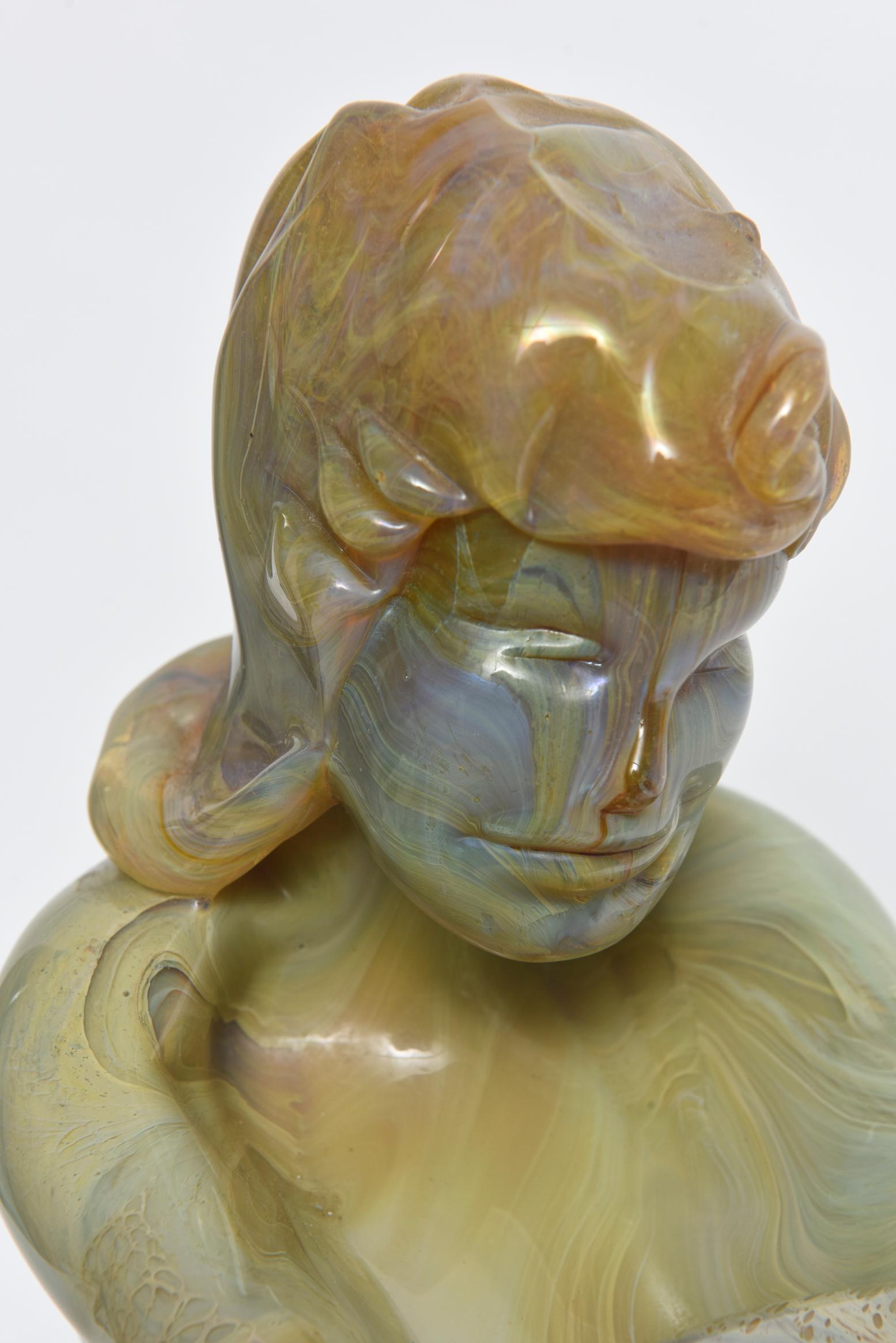 Hand-Crafted Loredano Rosin Murano Calcedonia Art Glass Female Kneeling Nude Sculpture