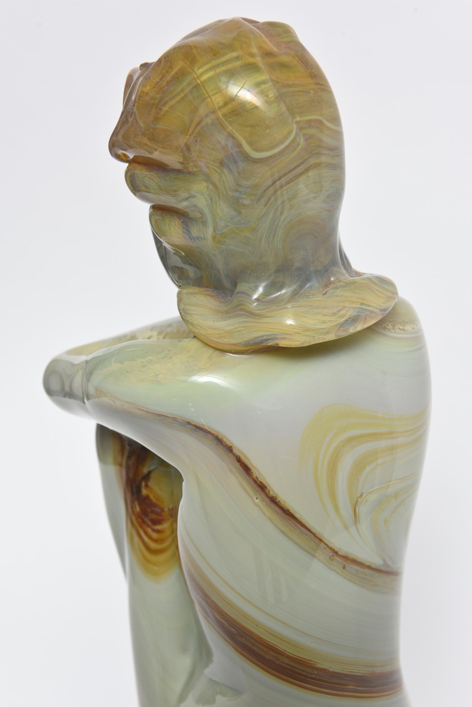 20th Century Loredano Rosin Murano Calcedonia Art Glass Female Kneeling Nude Sculpture