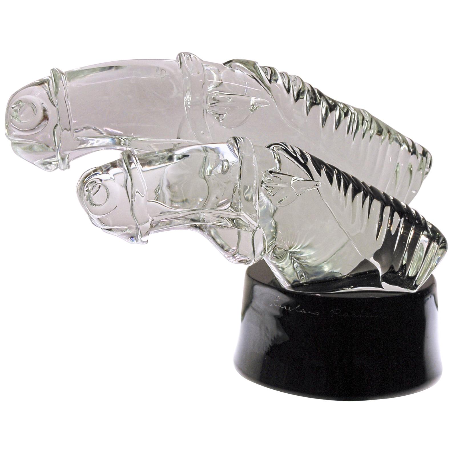 Loredano Rosin, Racing Horses, Clear Murano Massiccio Glass Black Base