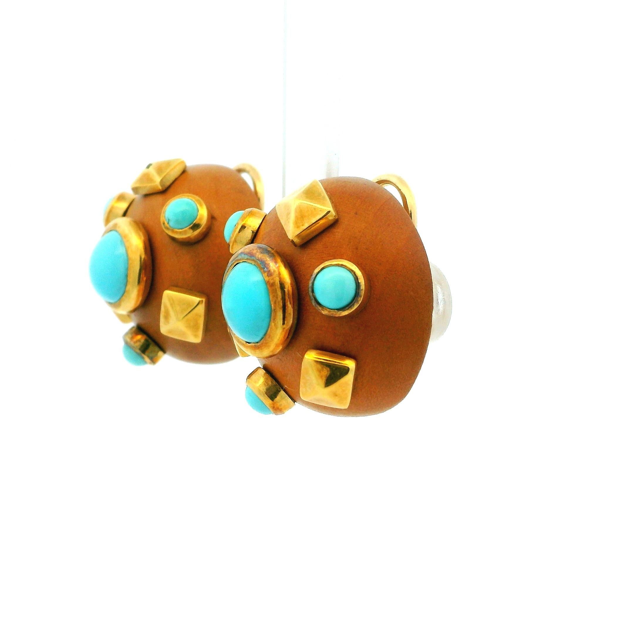 Orecchini a cupola in oro 18 carati e turchese L'Orée du Boi, Francia, anni 1970-80 in vendita 4