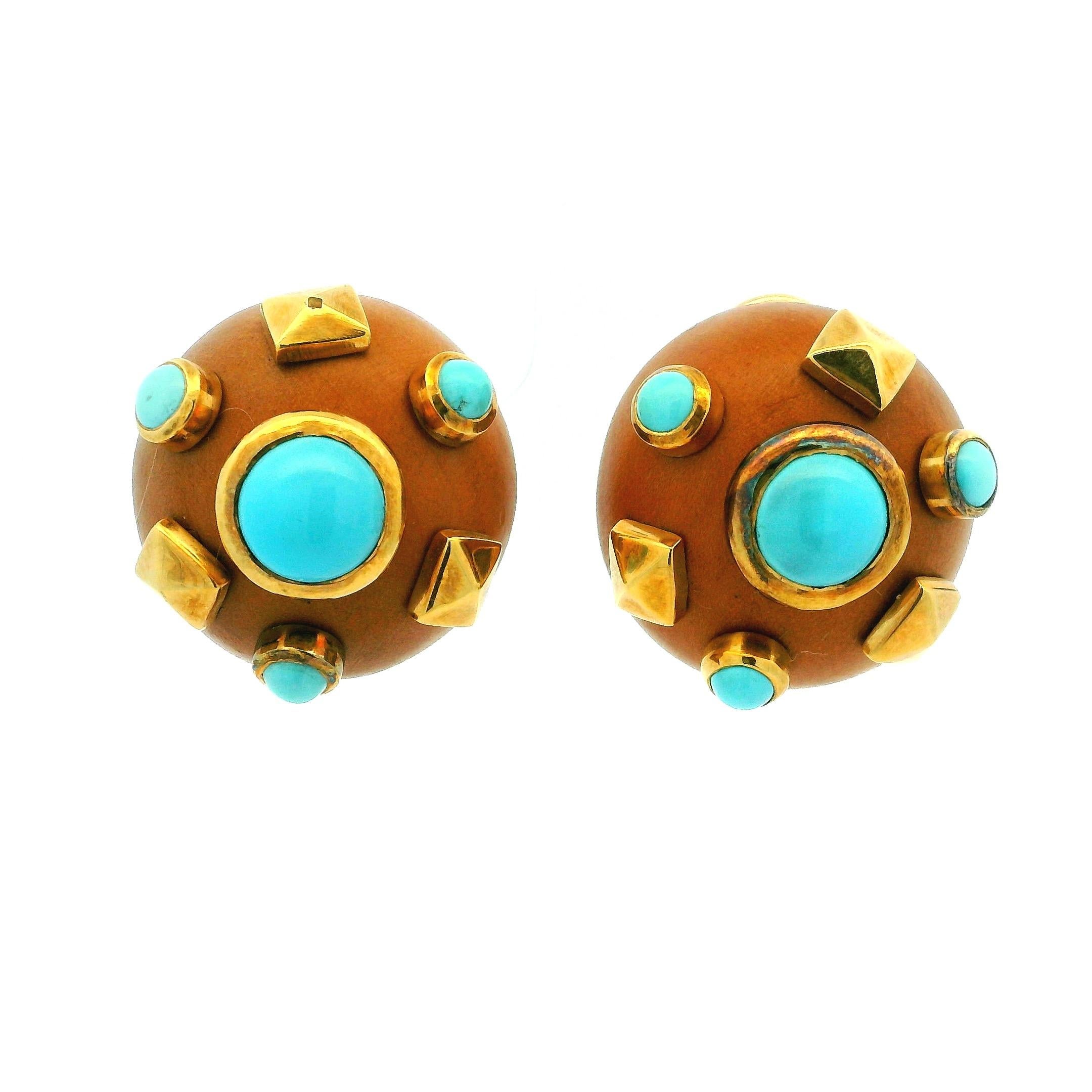 Orecchini a cupola in oro 18 carati e turchese L'Orée du Boi, Francia, anni 1970-80 in vendita 5