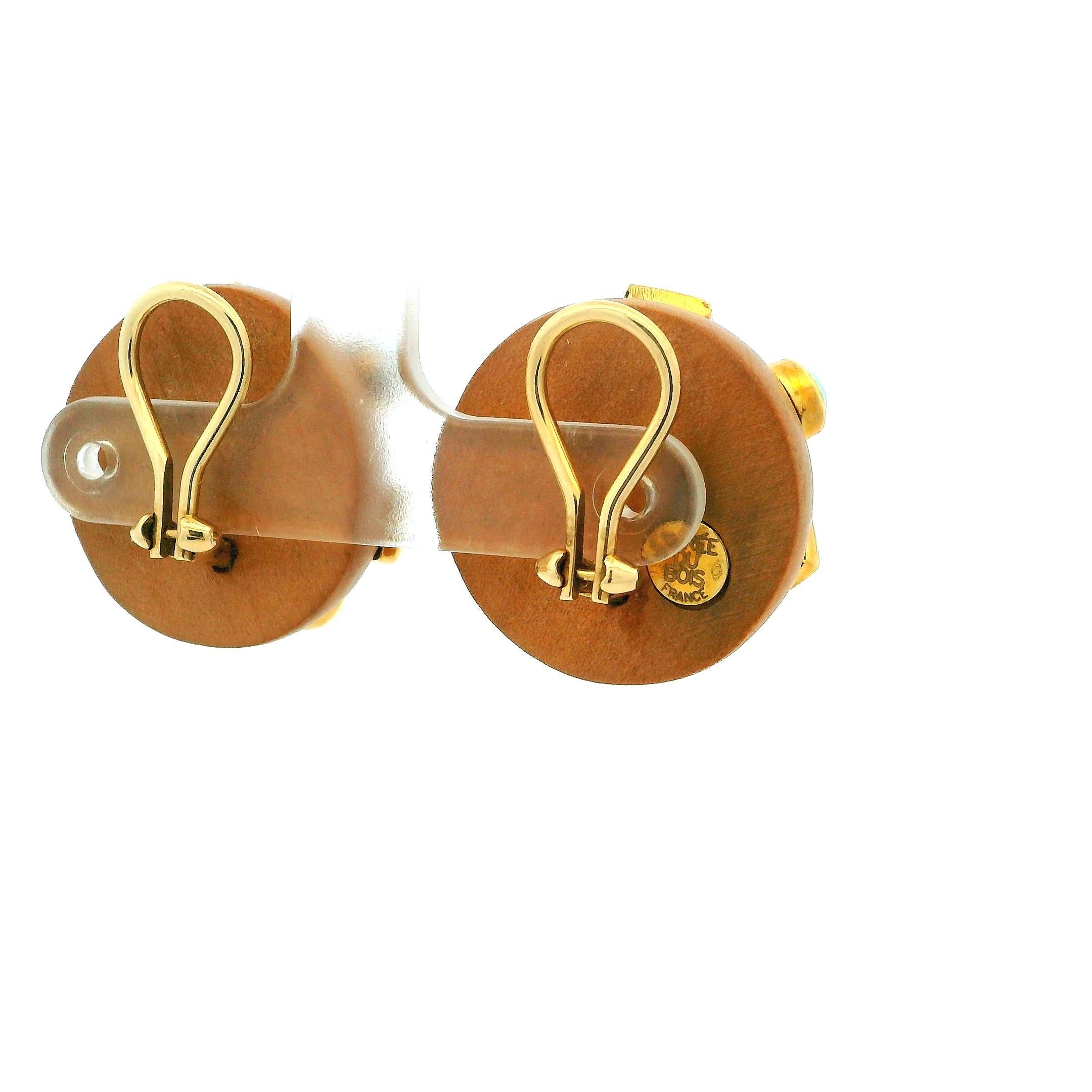 Orecchini a cupola in oro 18 carati e turchese L'Orée du Boi, Francia, anni 1970-80 in vendita 1