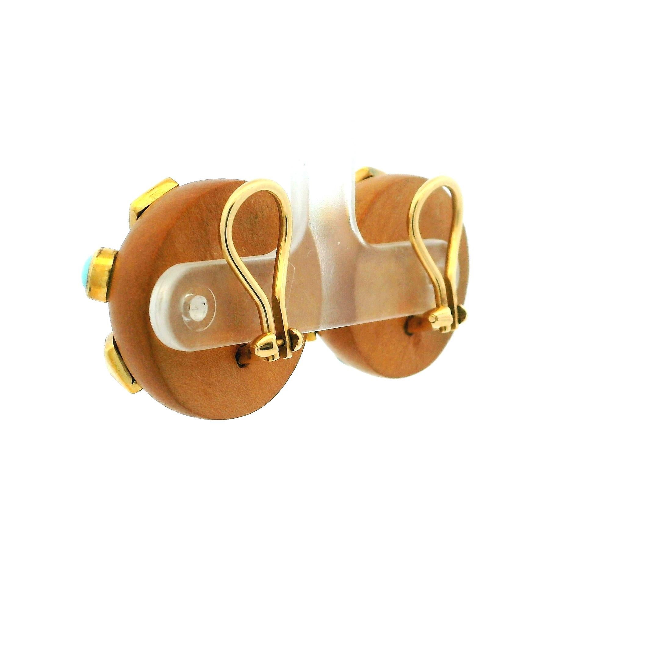 Orecchini a cupola in oro 18 carati e turchese L'Orée du Boi, Francia, anni 1970-80 in vendita 3