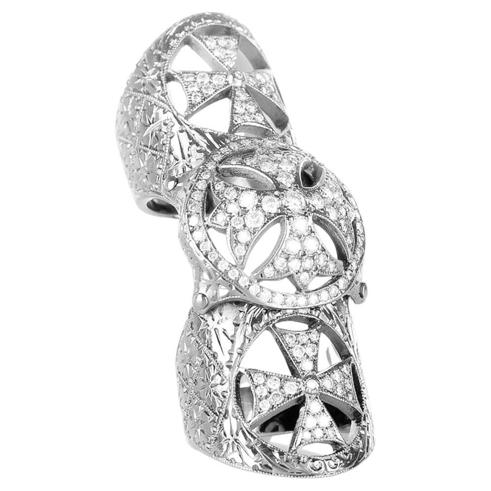 Loree Rodin 18 Karat White Gold Maltese Armor Cross Diamond Rin