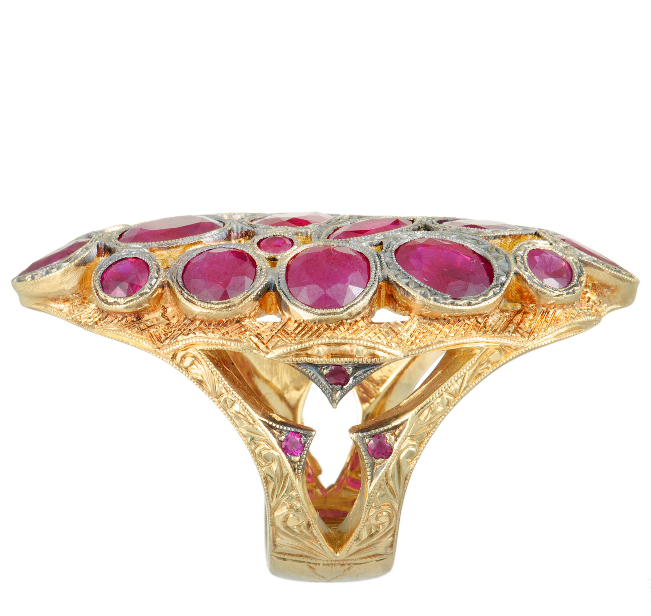 Loree Rodkin 18 Karat Yellow Gold Ruby Cluster Large Marquise Ring In Excellent Condition In Southampton, PA