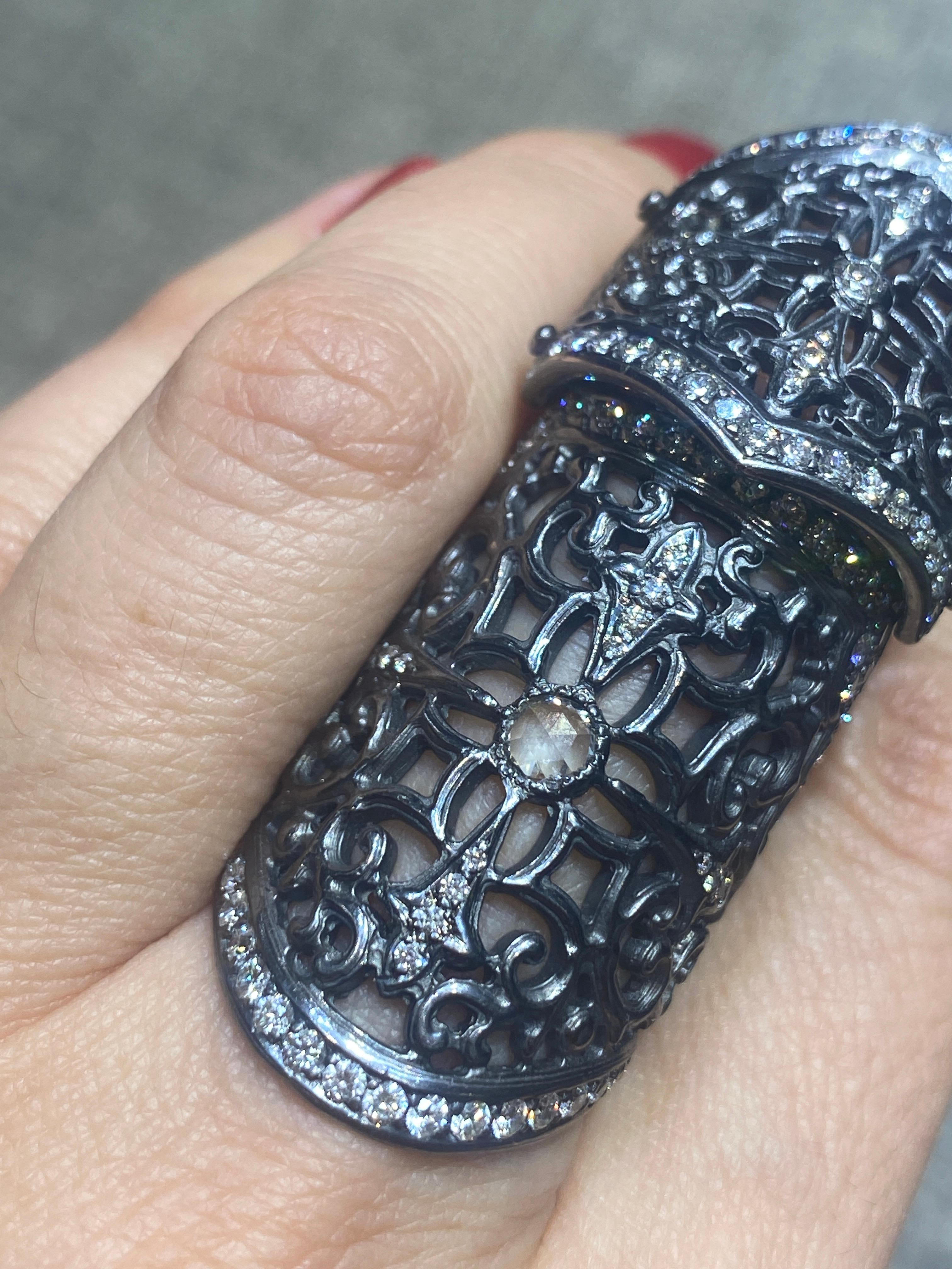 Medieval Loree Rodkin 18k gold and diamond knight's knuckle ring For Sale