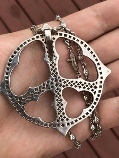 Loree Rodkin 18K White Gold Sapphire Peace Sign Pendant Necklace 17.06 Ctw 105g