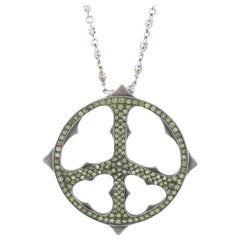 Loree Rodkin 18K White Gold Sapphire Peace Sign Pendant Necklace 17.06 Ctw 105g