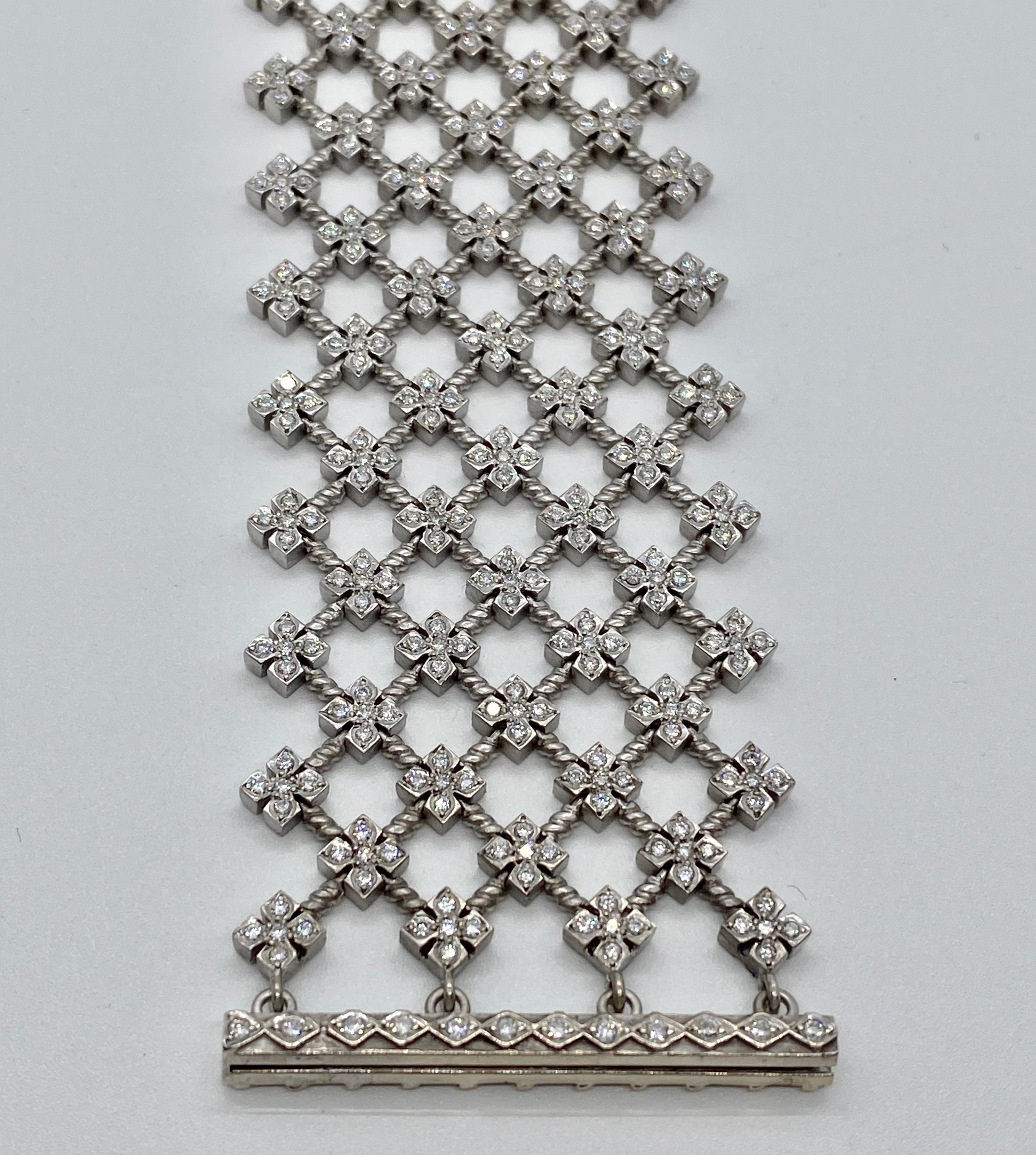 Round Cut Loree Rodkin 18 Karat White Diamond Cross Gothic Bracelet For Sale