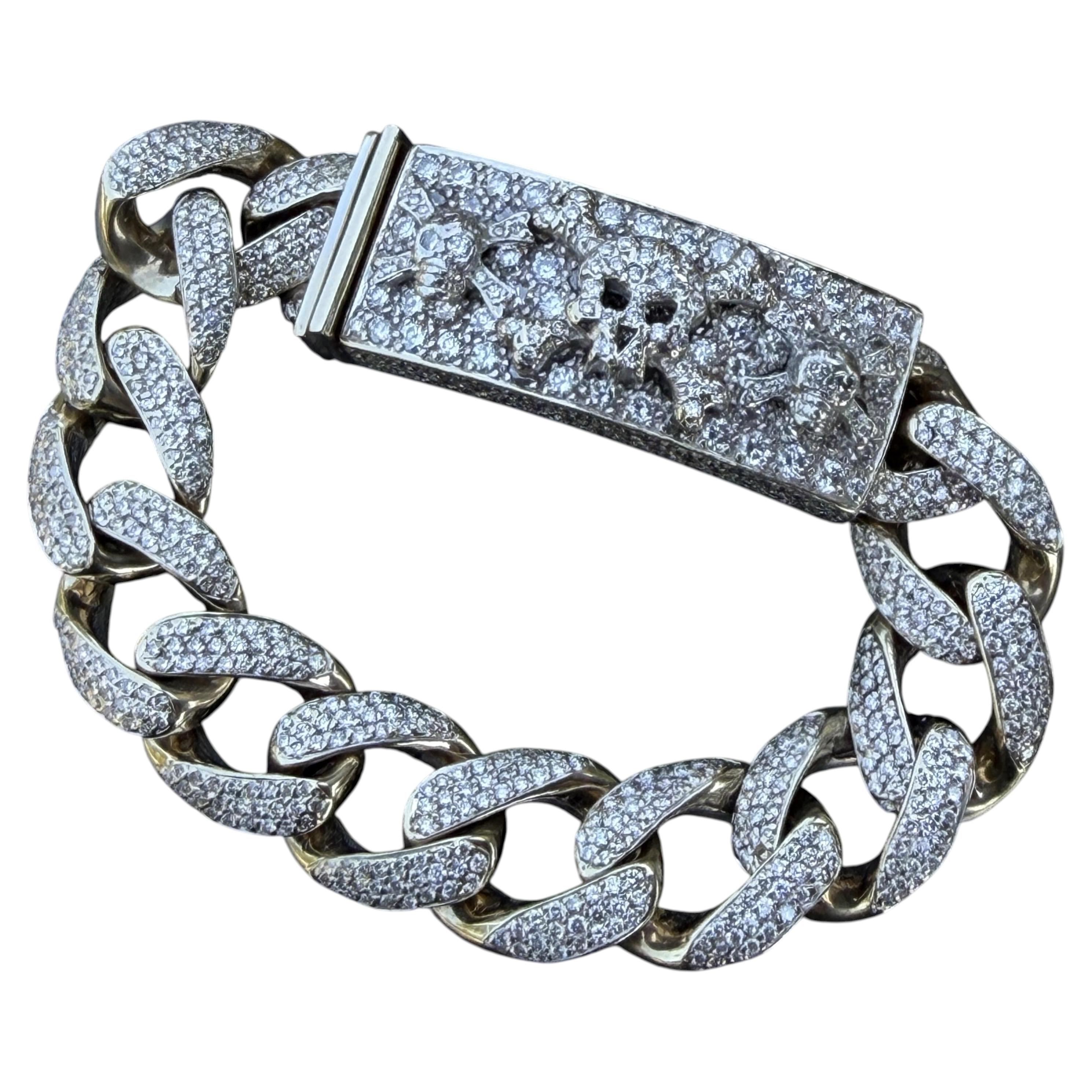 Loree Rodkin - Bracciale con 3 teschi e ossa incrociate, diamanti e maglie a catena a grana, 110,3 g