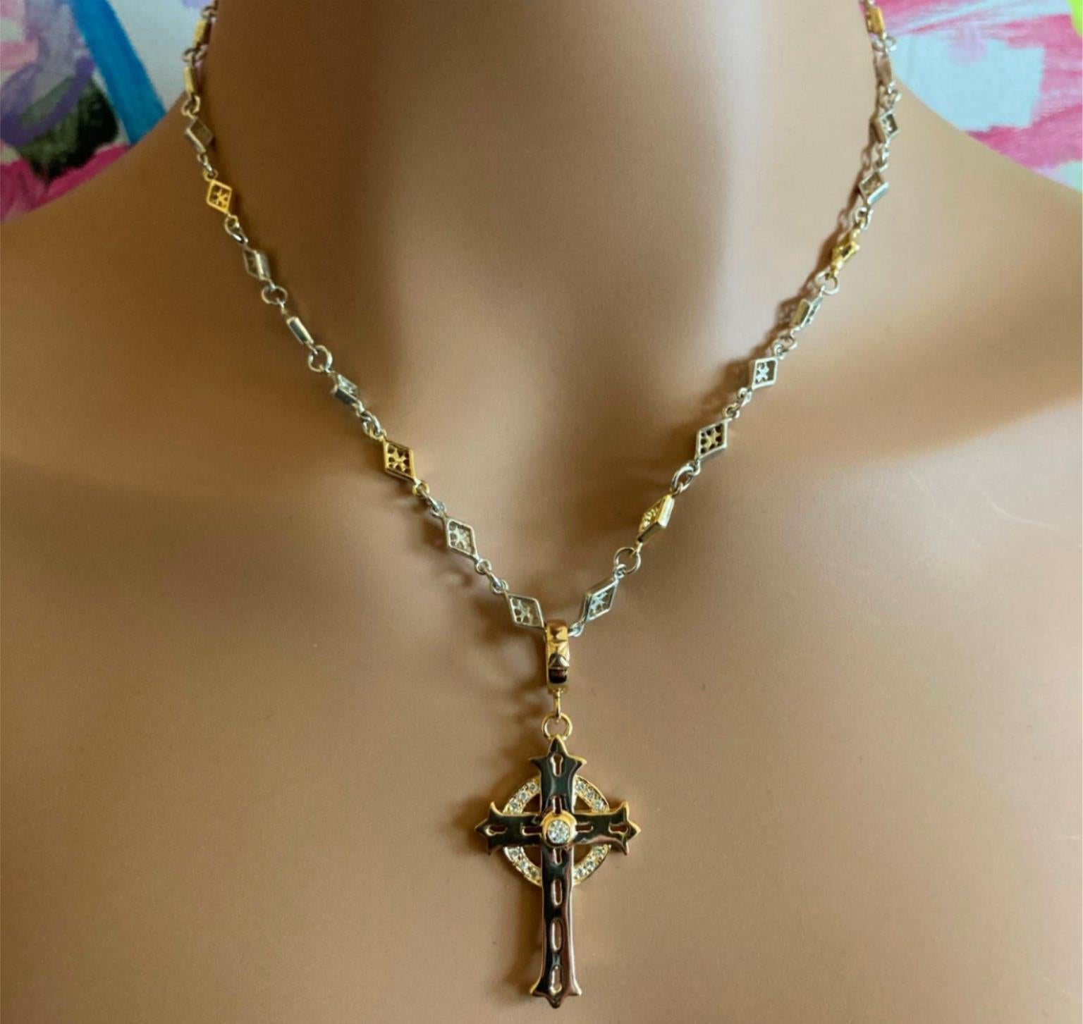 Loree Rodkin Cross Diamond Yellow Gold Silver Chain Pendant Necklace For Sale 3