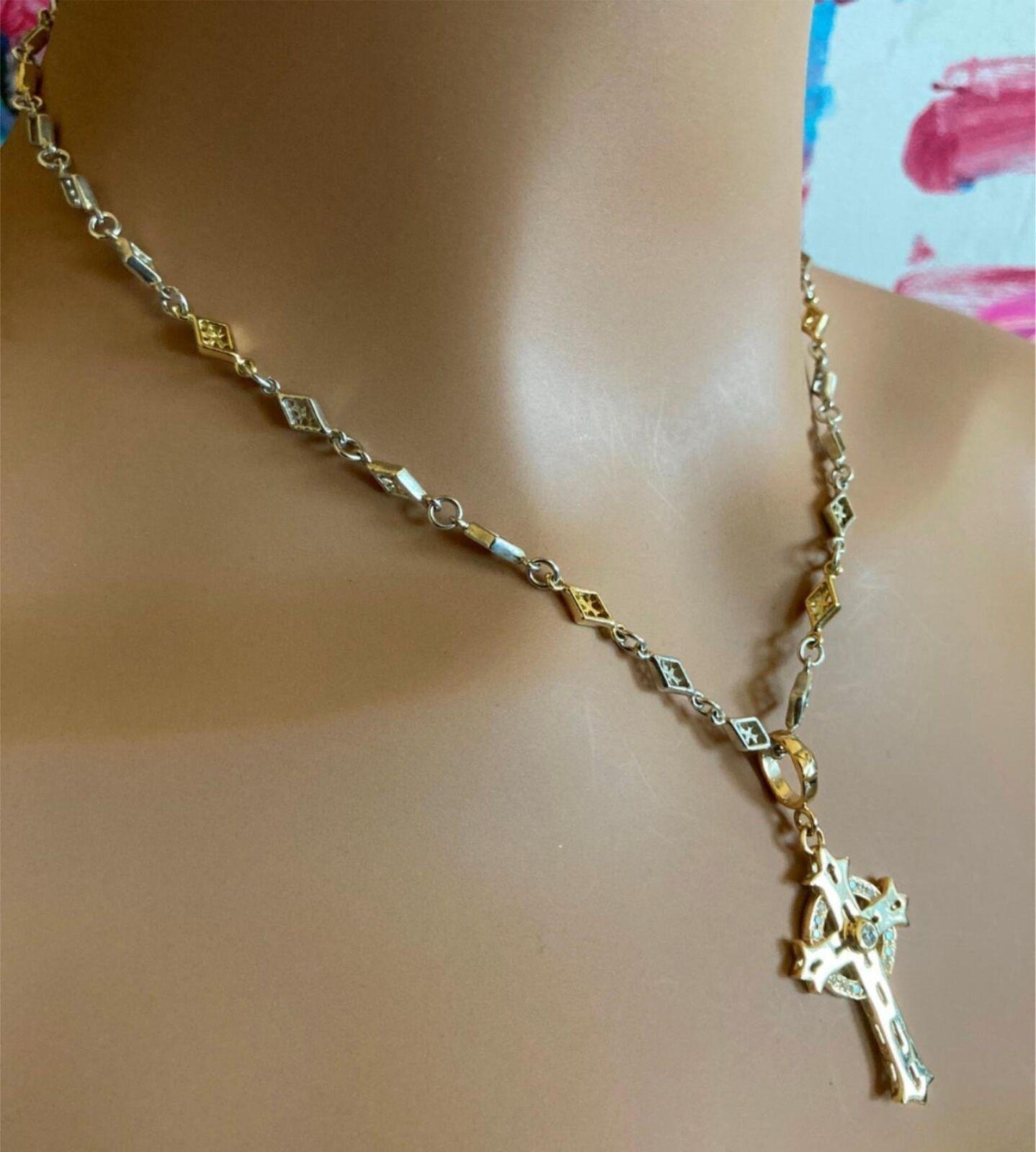 Loree Rodkin Cross Diamond Yellow Gold Silver Chain Pendant Necklace For Sale 4