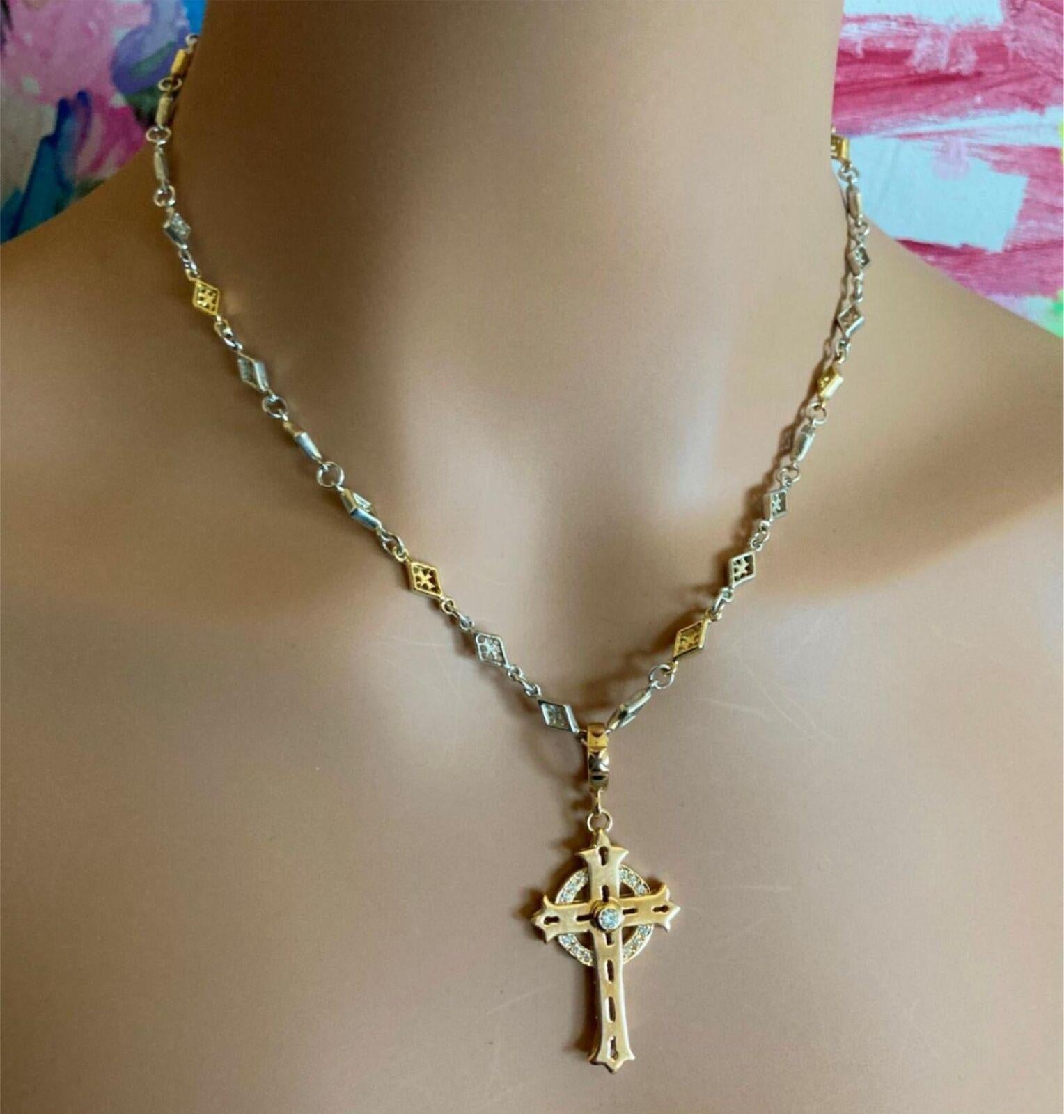 Brilliant Cut Loree Rodkin Cross Diamond Yellow Gold Silver Chain Pendant Necklace For Sale