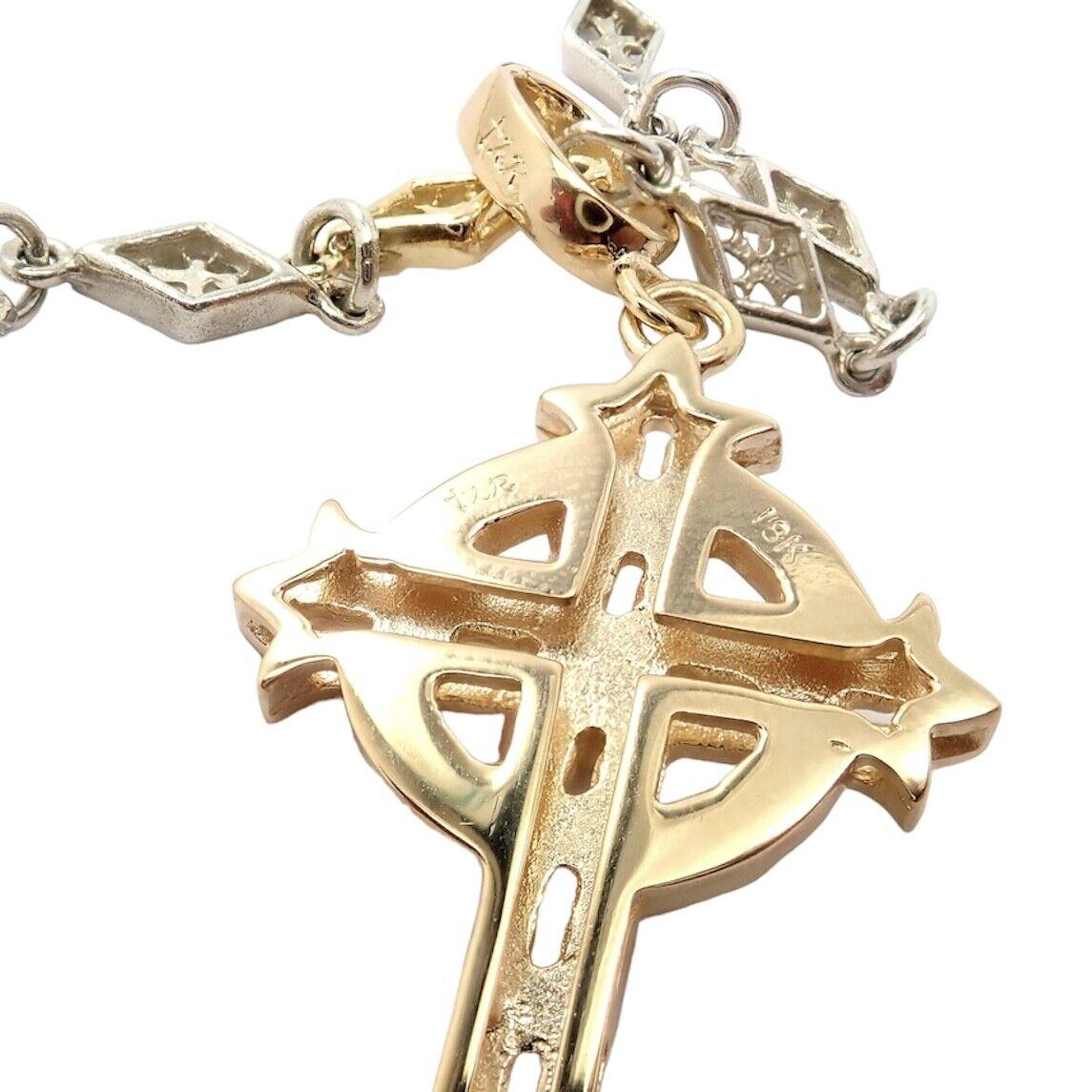 Brilliant Cut Loree Rodkin Cross Diamond Yellow Gold Silver Chain Pendant Necklace