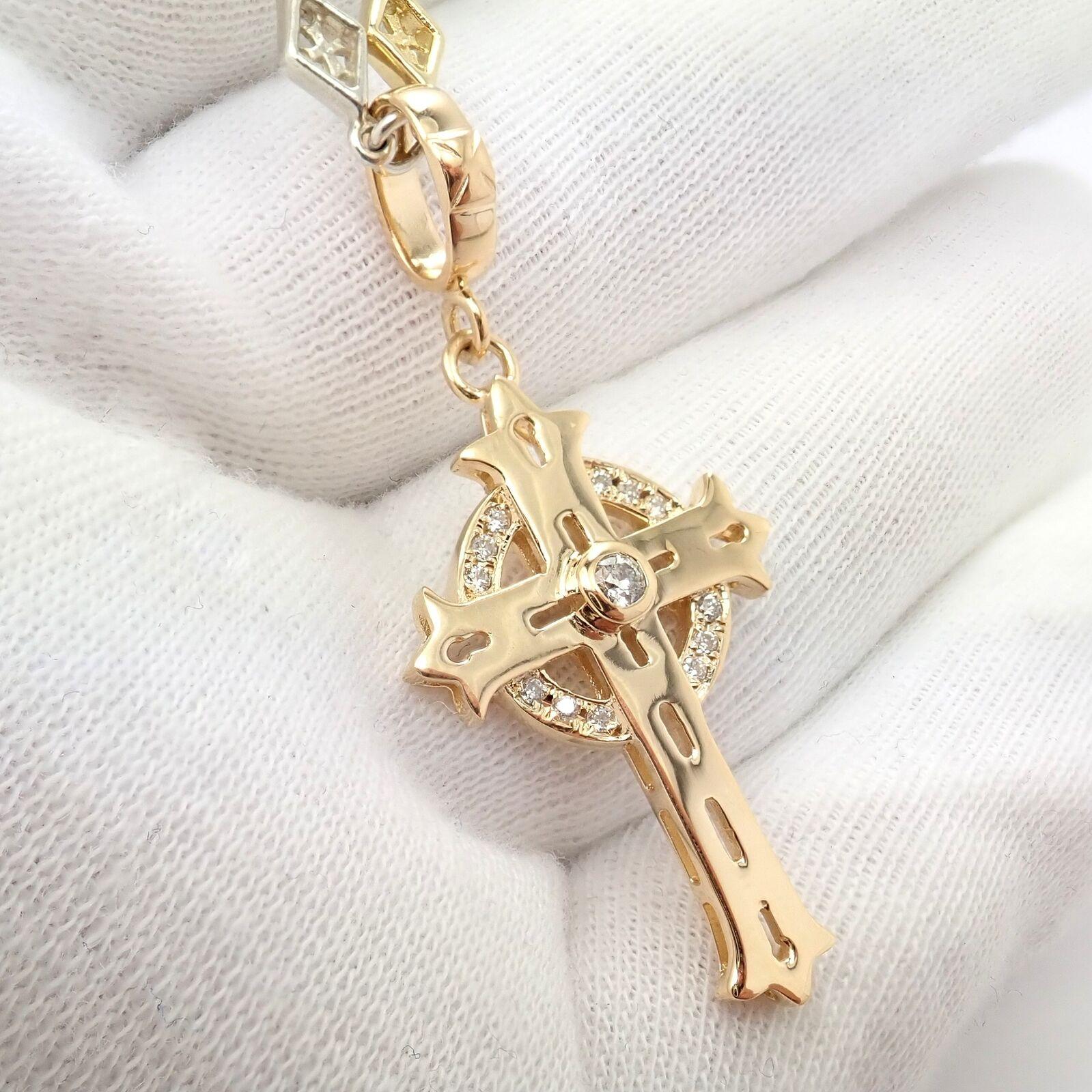 Women's or Men's Loree Rodkin Cross Diamond Yellow Gold Silver Chain Pendant Necklace For Sale