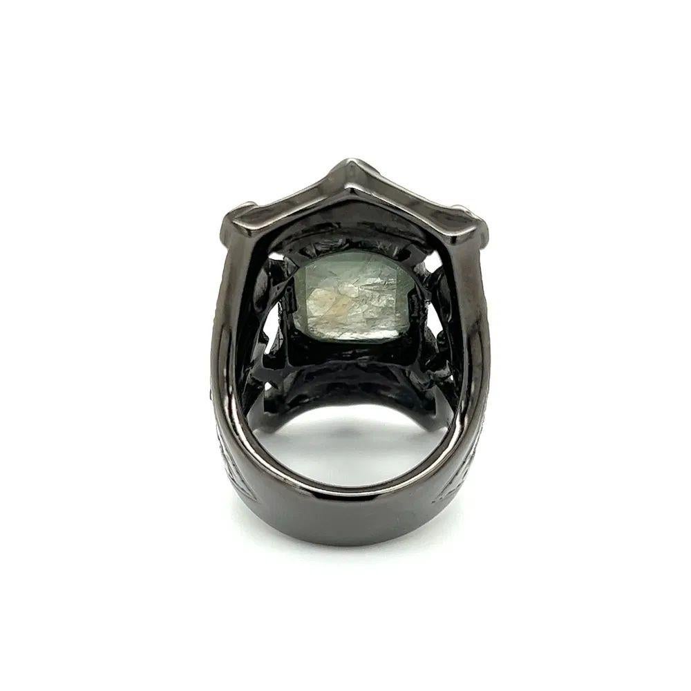 Mixed Cut LOREE RODKIN Designer Black Gold and Diamond Vintage Medieval Cuff Ring For Sale