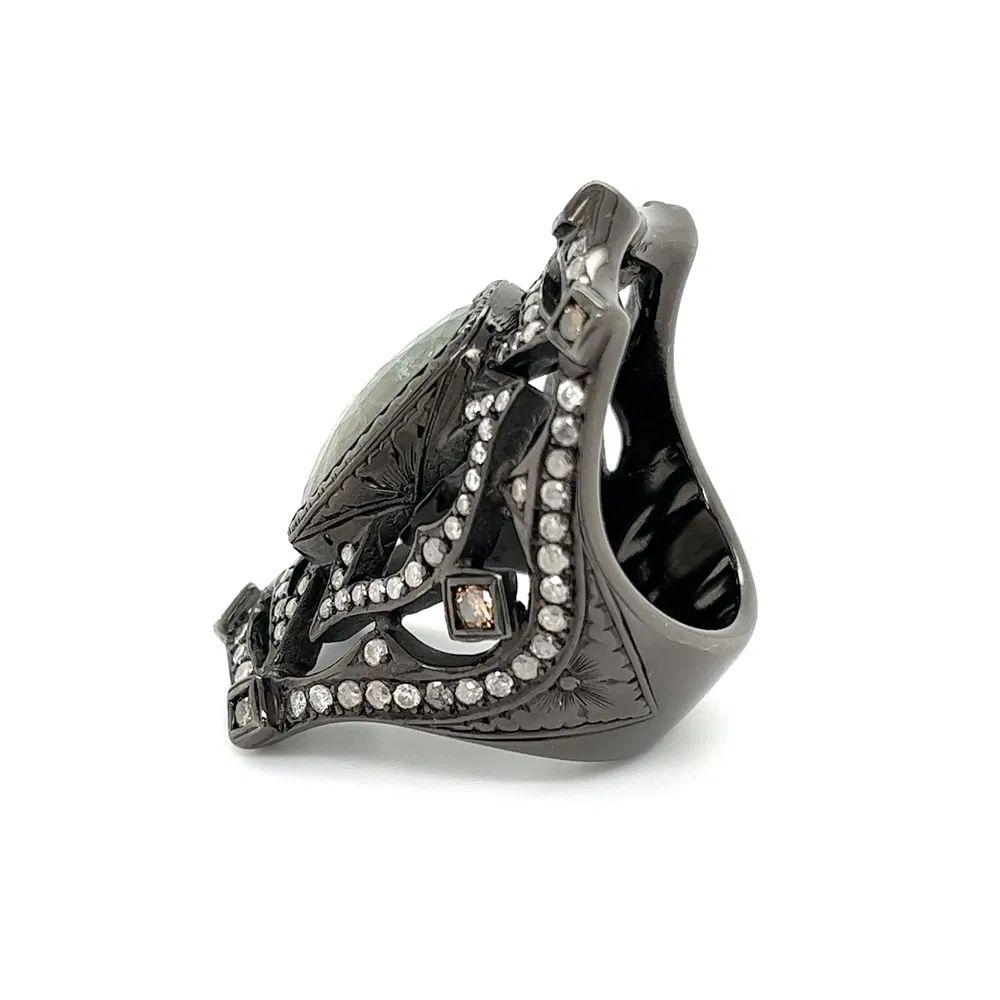 LOREE RODKIN Designer Black Gold and Diamond Vintage Medieval Cuff Ring In Excellent Condition For Sale In Montreal, QC