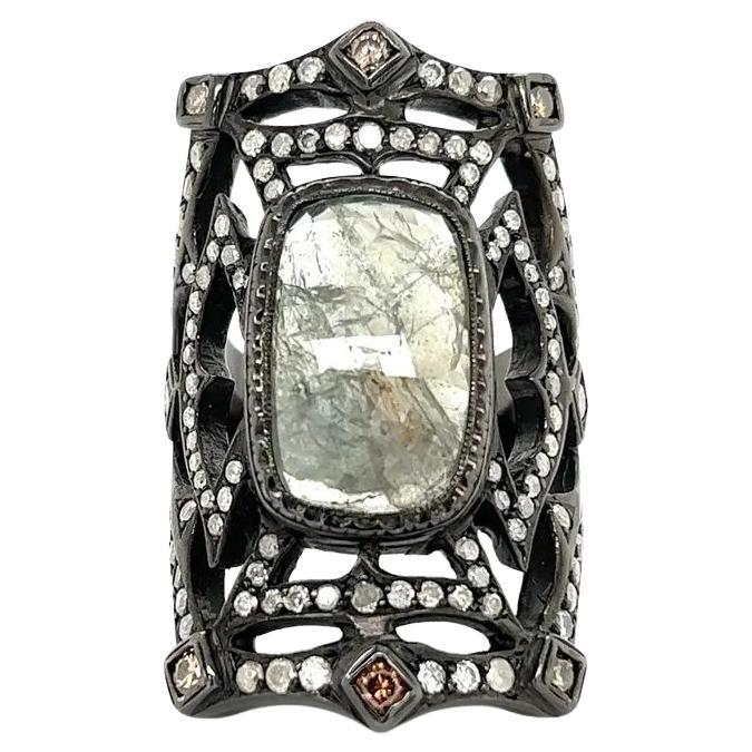 LOREE RODKIN Designer Black Gold and Diamond Vintage Medieval Cuff Ring