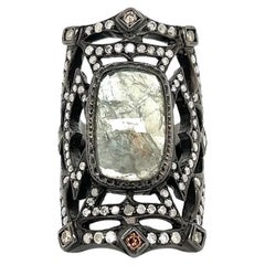 LOREE RODKIN Designer Black Gold and Diamond Vintage Medieval Cuff Ring