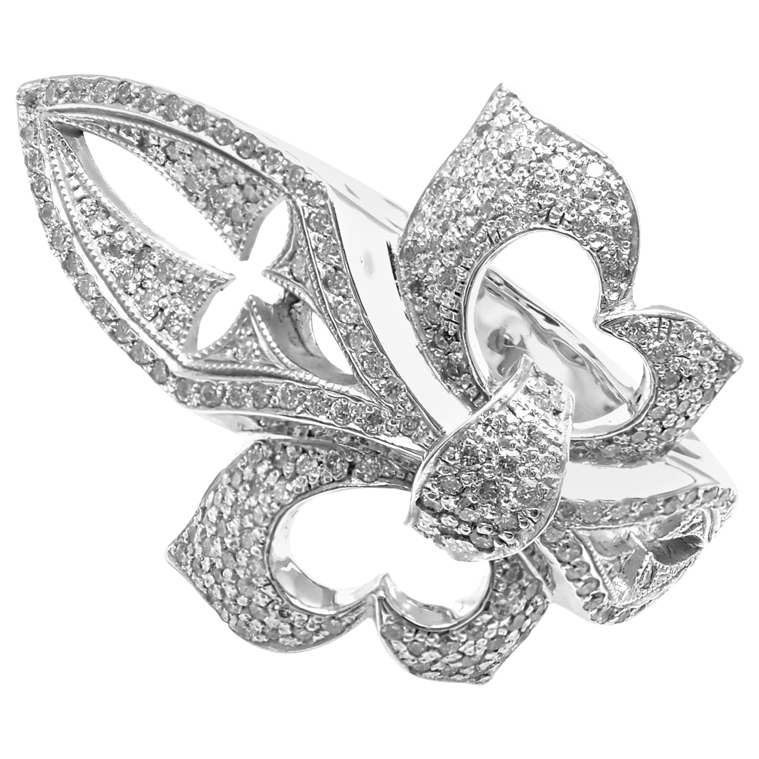 Loree Rodkin Diamond Fleur-de-Lis White Gold Ring For Sale at 1stDibs