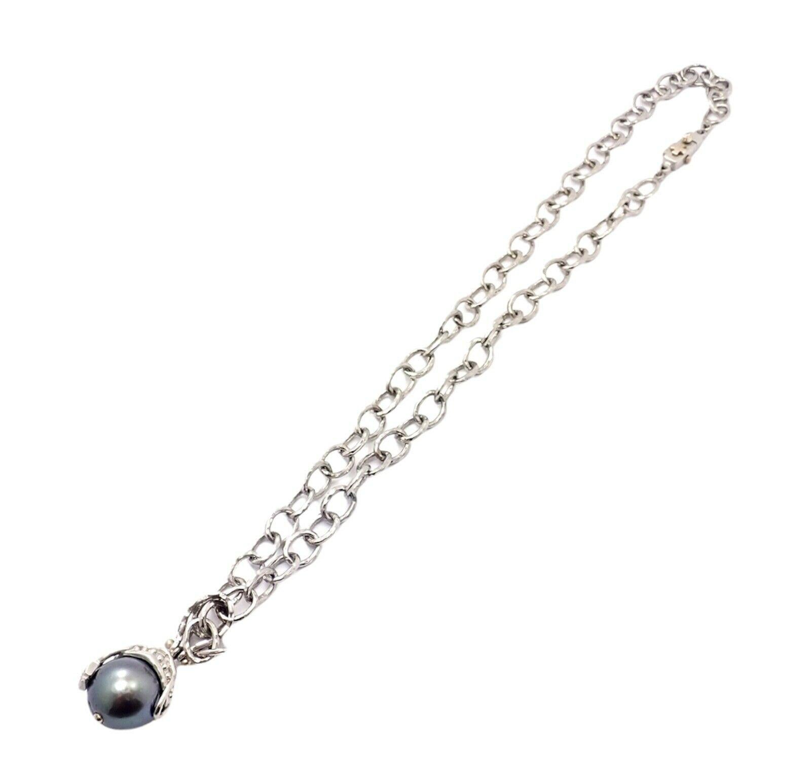 Platinum Diamond Tahitian South Sea Pearl Necklace by Loree Rodkin. 
With 18k Yellow Gold Accents.

With 21x Round Brilliant cut diamonds G color, VSI clarity total weight approximately 0.50ctw and 1x Tahitian South Sea Pearl measuring 13mm x 11mm