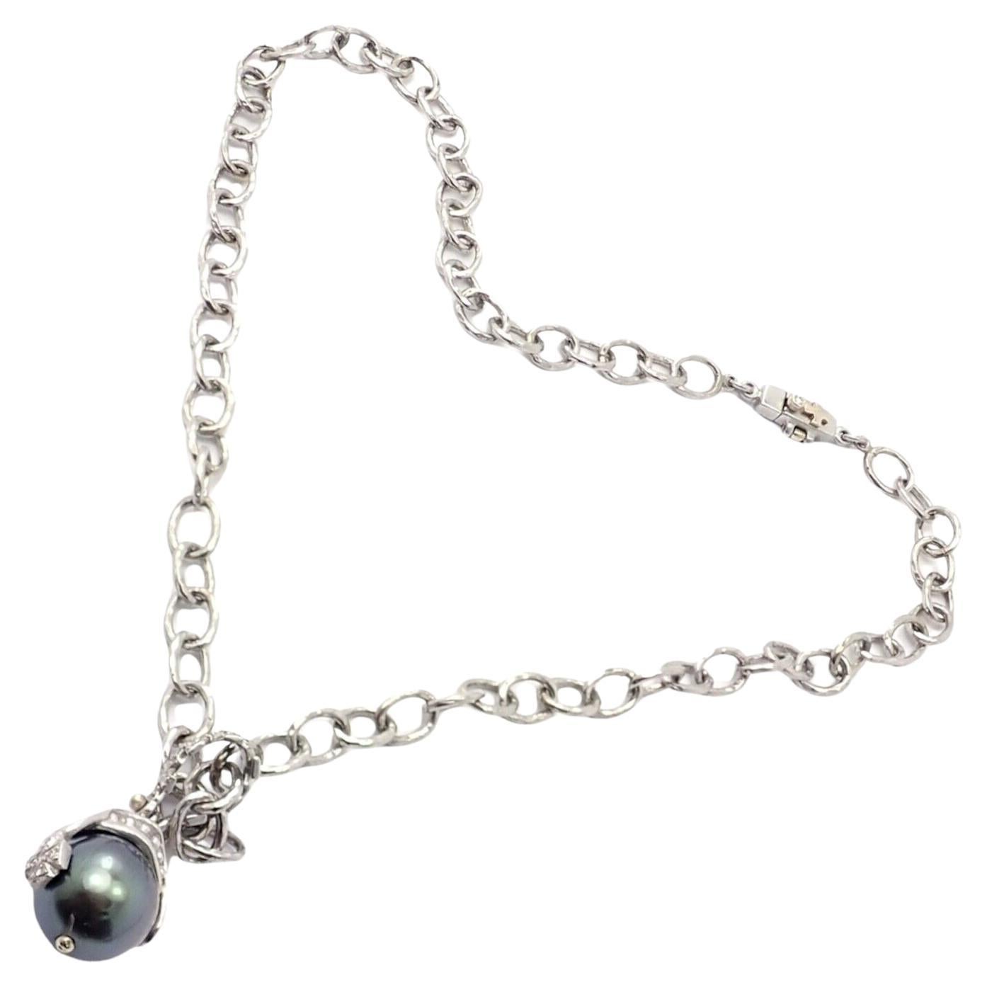 Loree Rodkin Diamond Platinum Tahitian South Sea Pearl Necklace For Sale