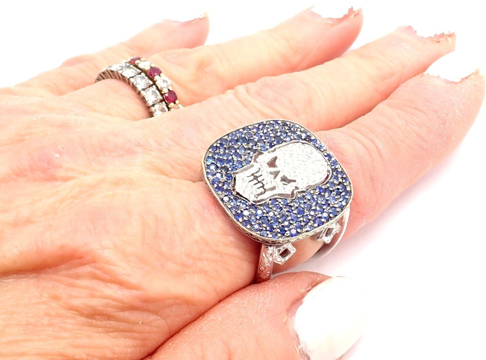 Loree Rodkin Diamond Sapphire Skull White Gold Ring For Sale 5
