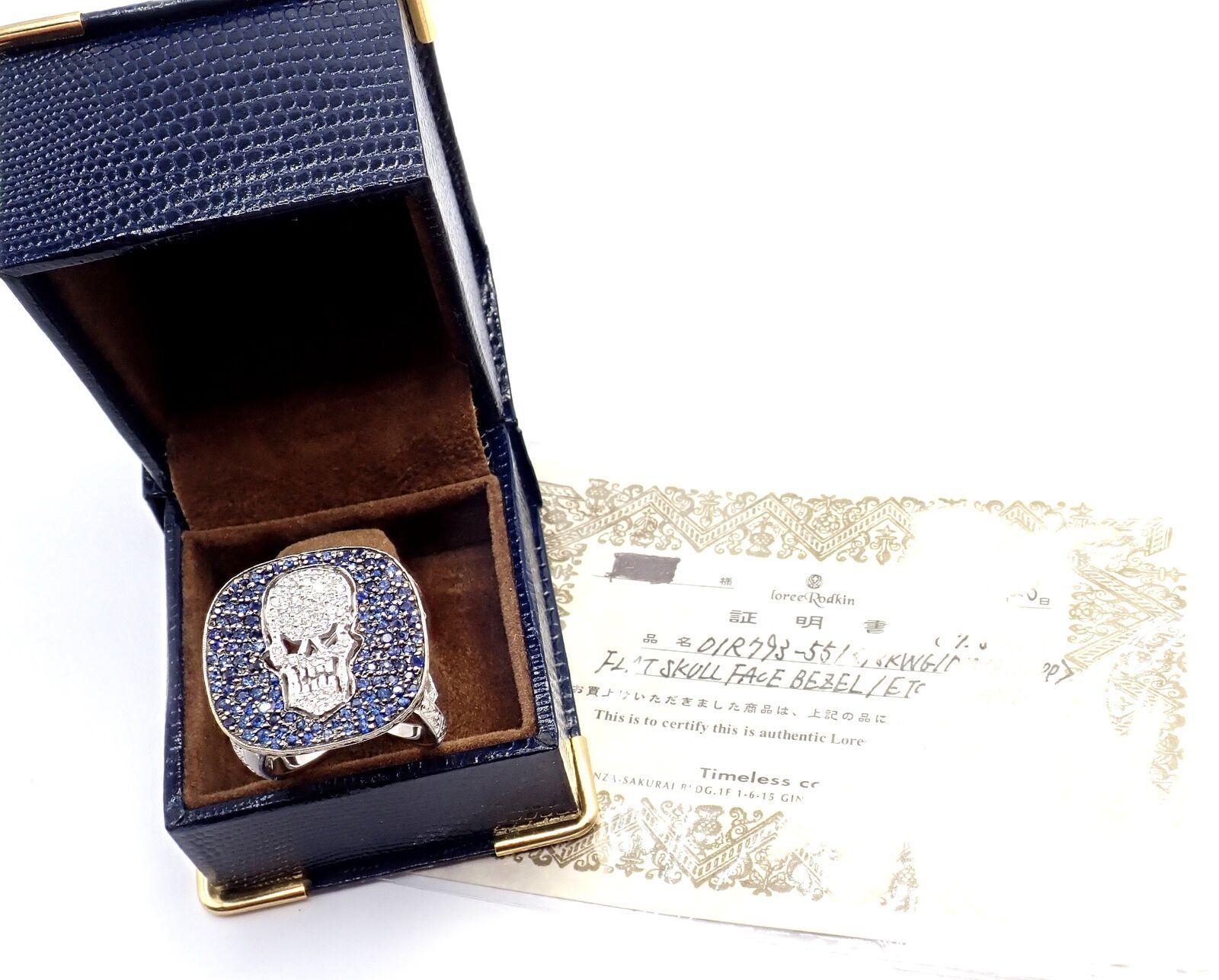 Loree Rodkin Diamond Sapphire Skull White Gold Ring For Sale 6