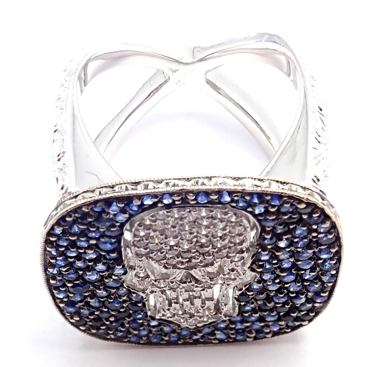 Loree Rodkin Diamond Sapphire Skull White Gold Ring For Sale 1